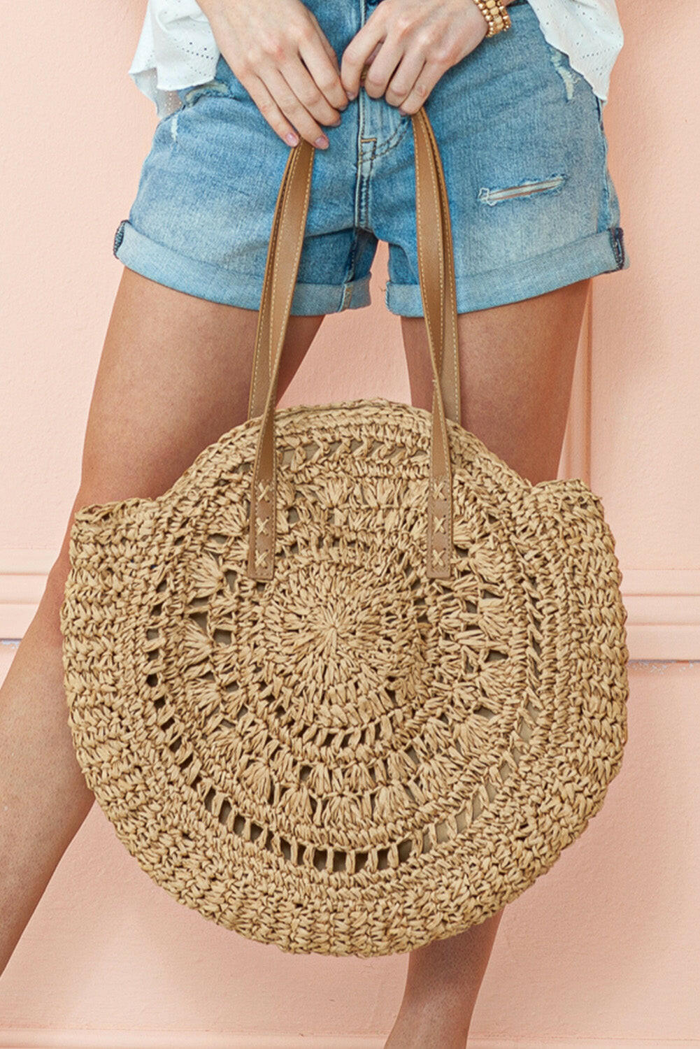 Mavis Bohemian Straw Woven Round Bag.