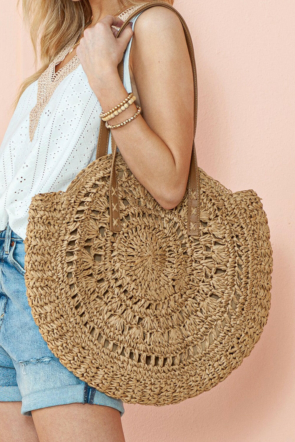 Mavis Bohemian Straw Woven Round Bag.