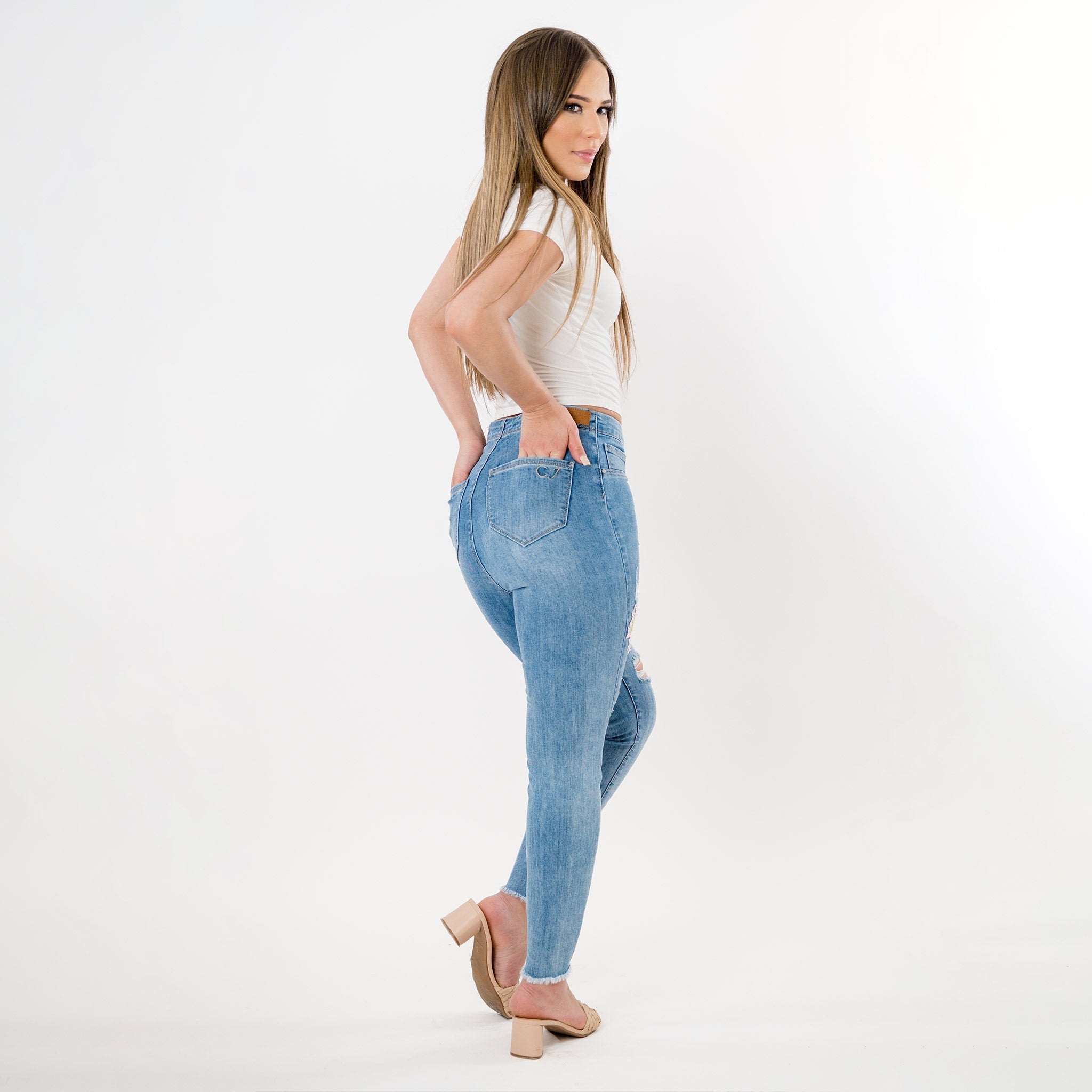 Embellished Distressed Capris