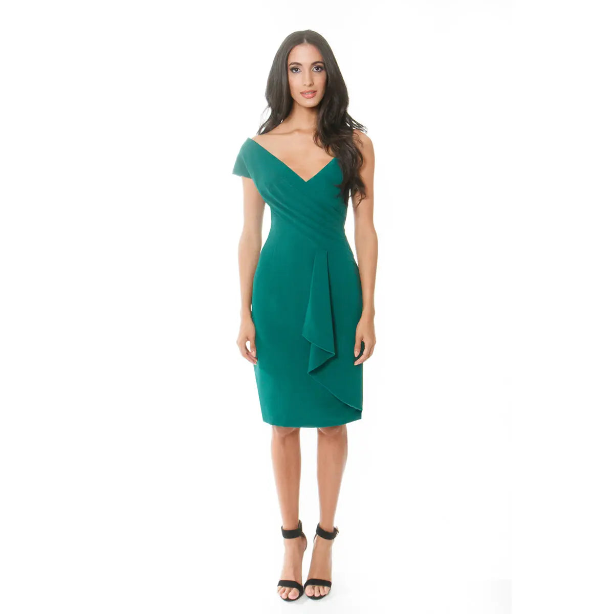 Asymmetric Shoulder Flounced Sheath