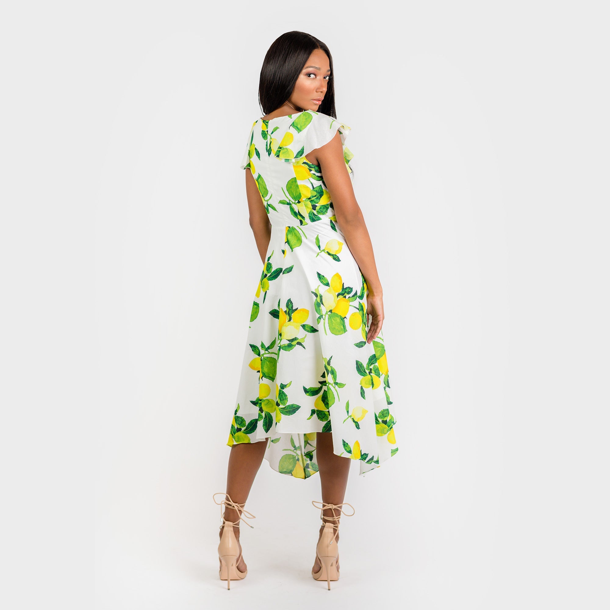 CN7177 Ruffled Nkline Sharkbite Hem Dress - MaraFormigone