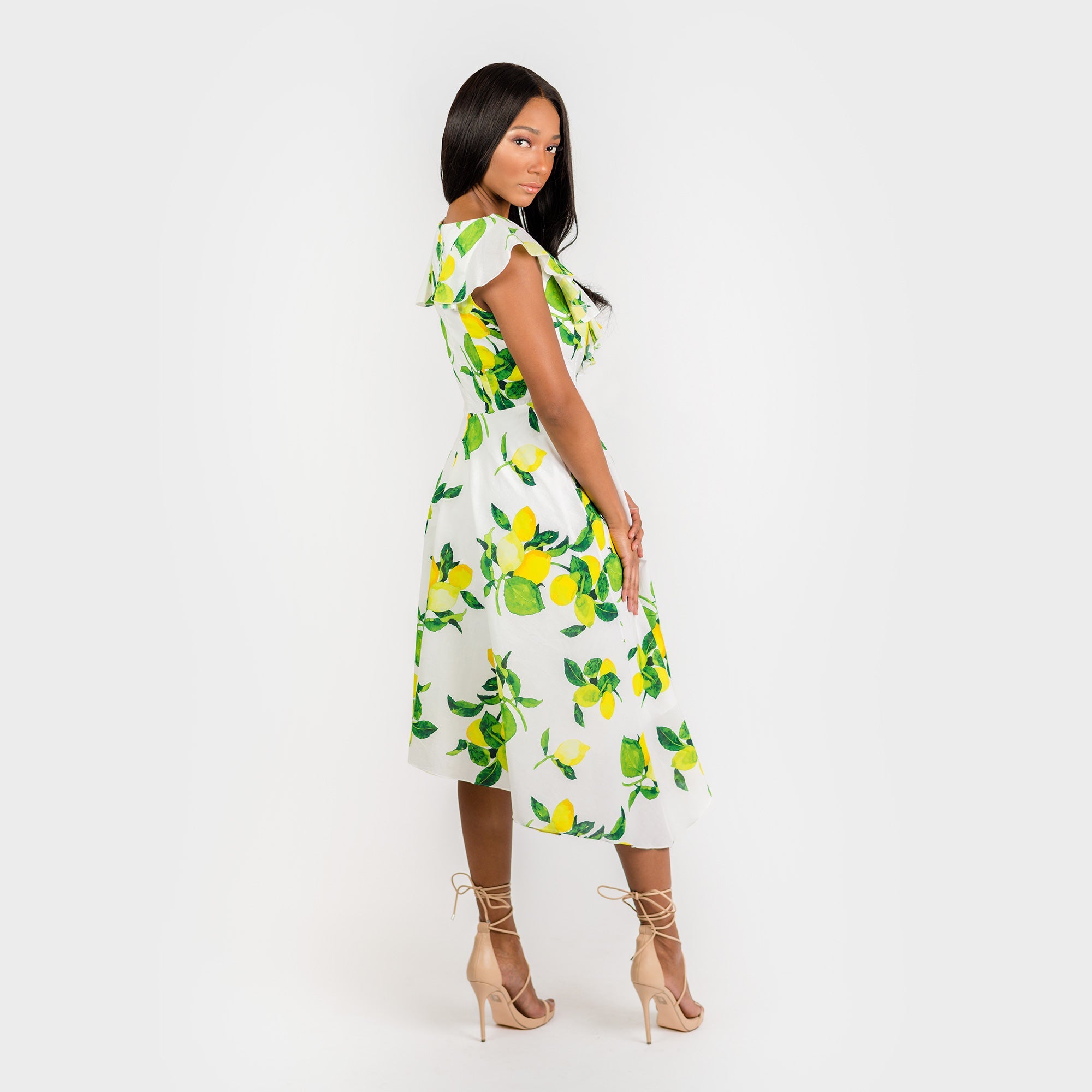 CN7177 Ruffled Nkline Sharkbite Hem Dress - MaraFormigone