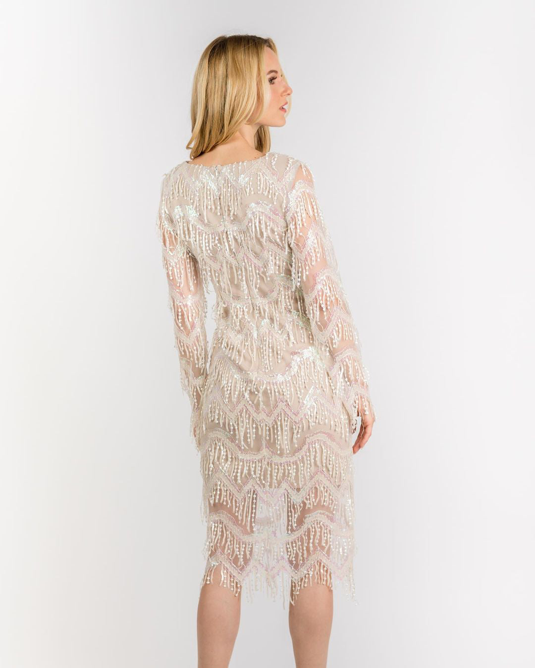 Plunging V-neck Fringed Sequins Sheath - MaraFormigone