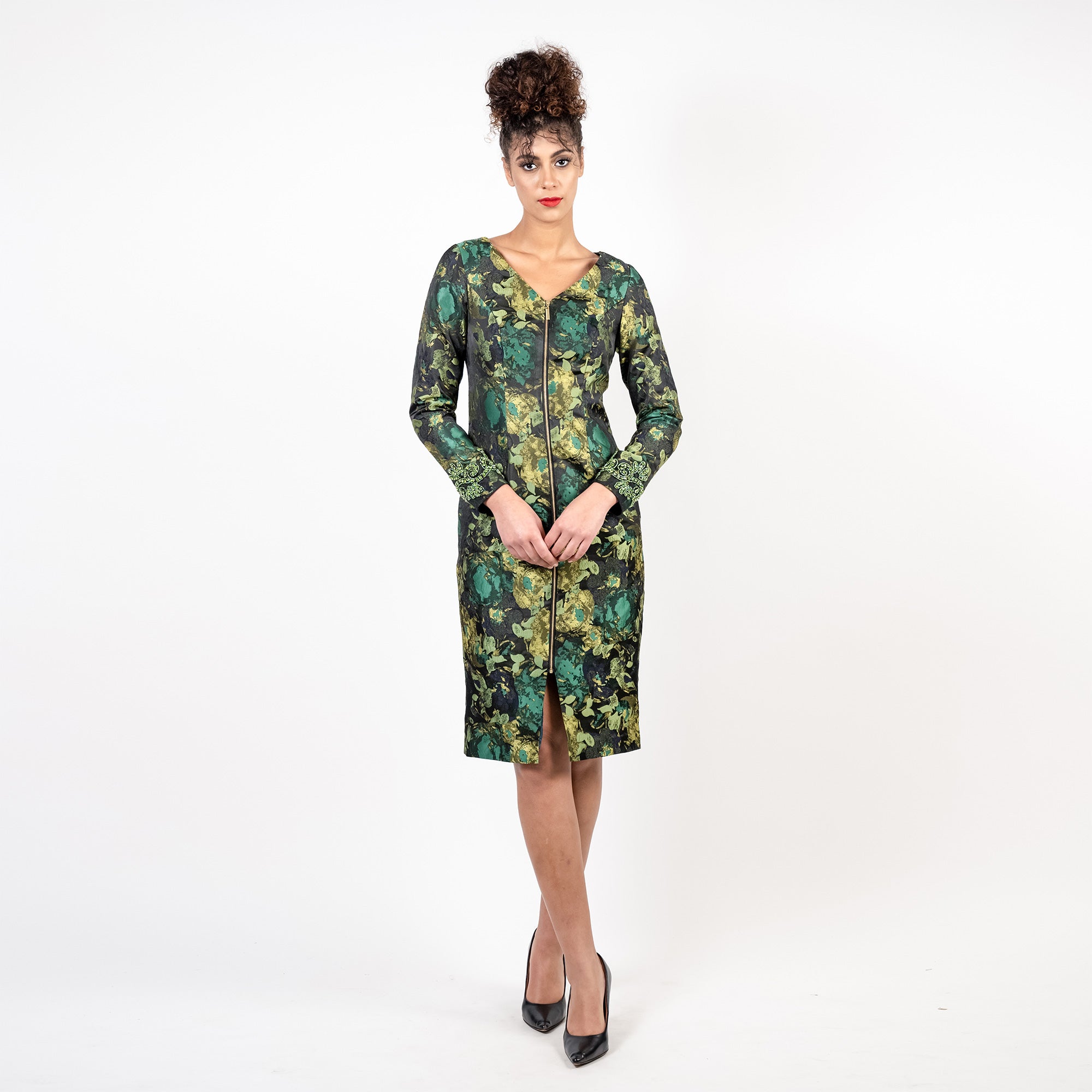 The Beaded Sleeves Front Zip Midi Classic - MaraFormigone