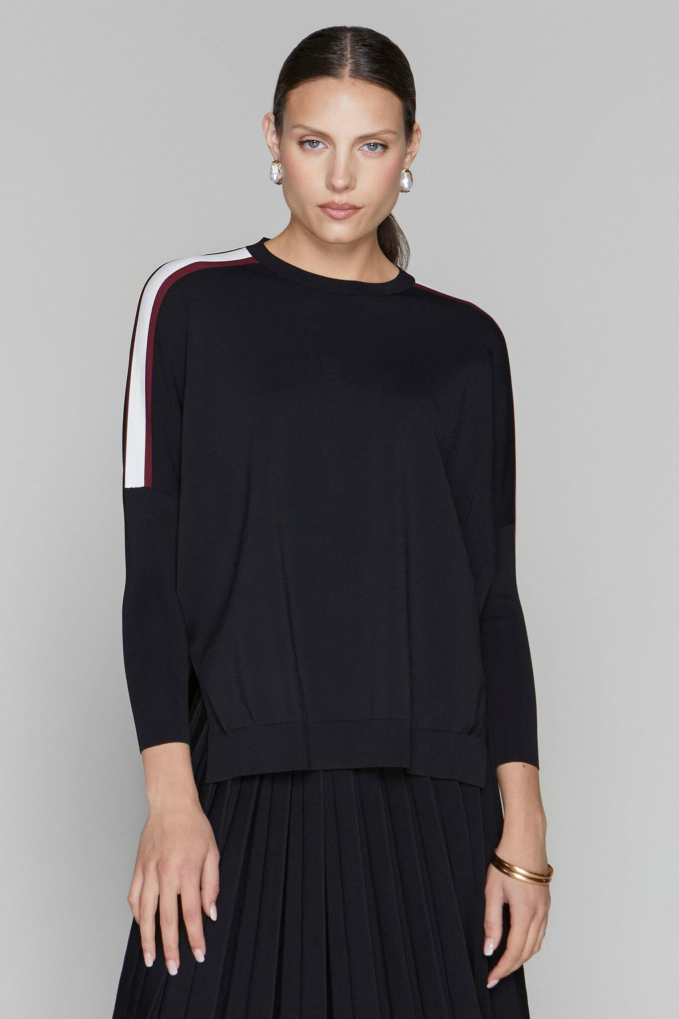 Montia Top in Black Merlot Stripe Apparalel