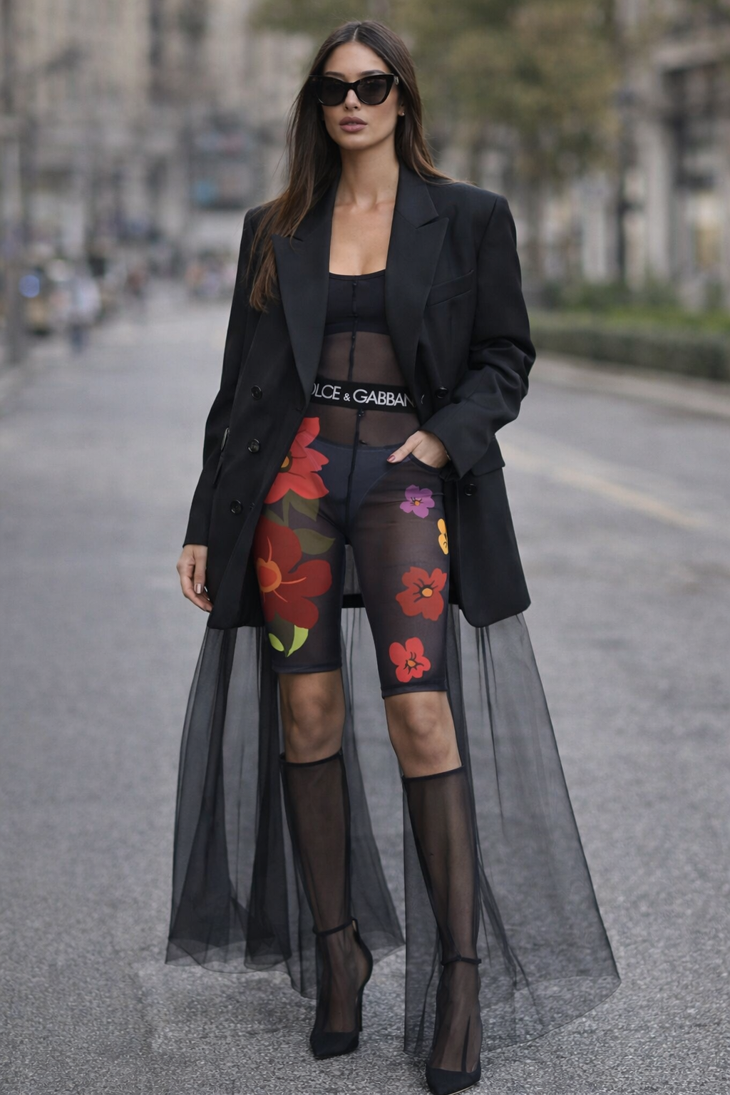 Dolce & Gabbana Black Floral Leggings Stretch Waist Pants