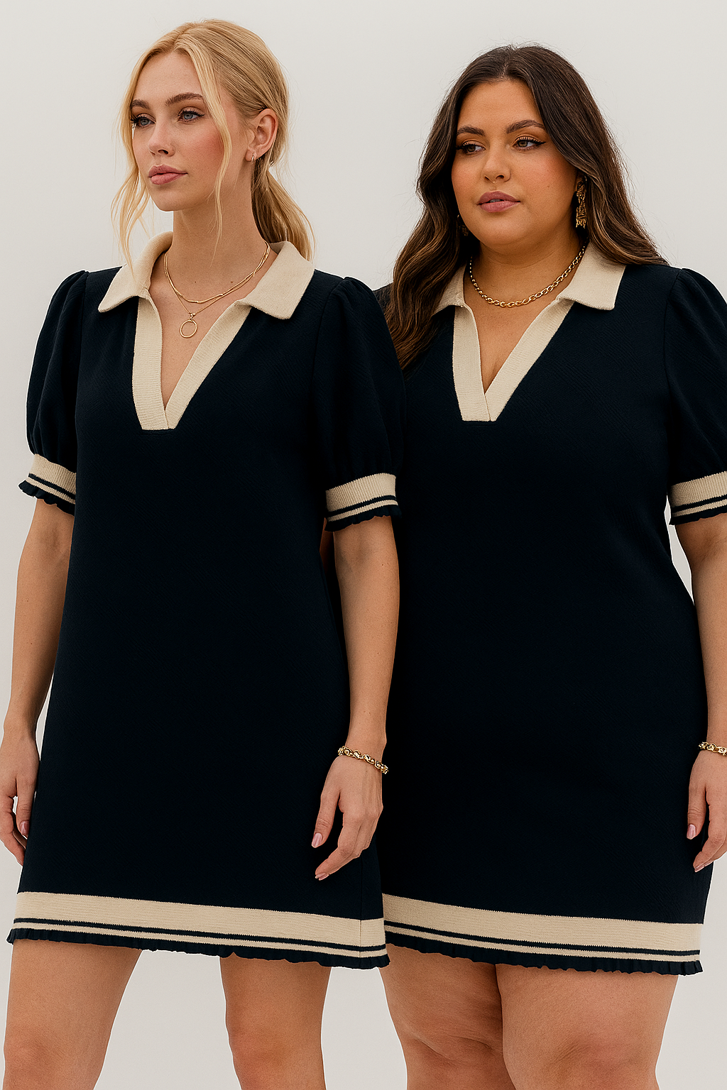 Oh Frill Contrast Trim Johnny Collar Short Sleeve Mini Casual Dress Trendsi