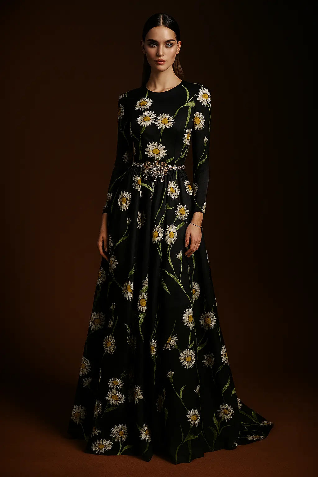Dolce & Gabbana Elegant Sunflower Maxi Gown with Crystals Dolce & Gabbana