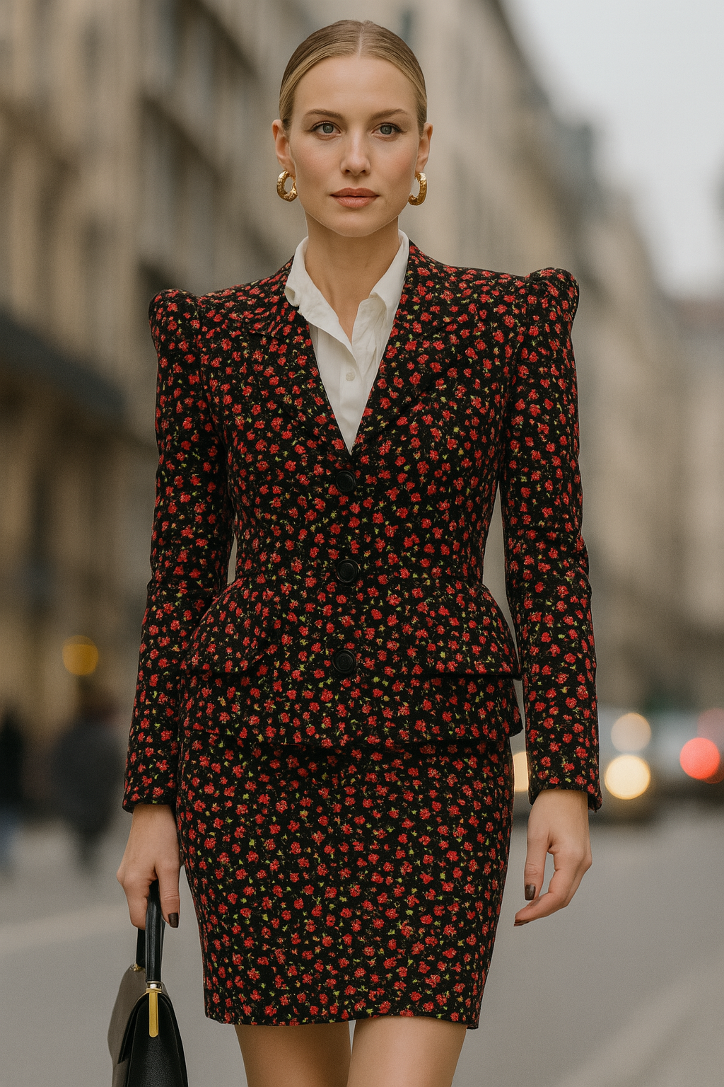 BENCIVENGA Elegant Floral Two-Piece Skirt Suit Set BENCIVENGA