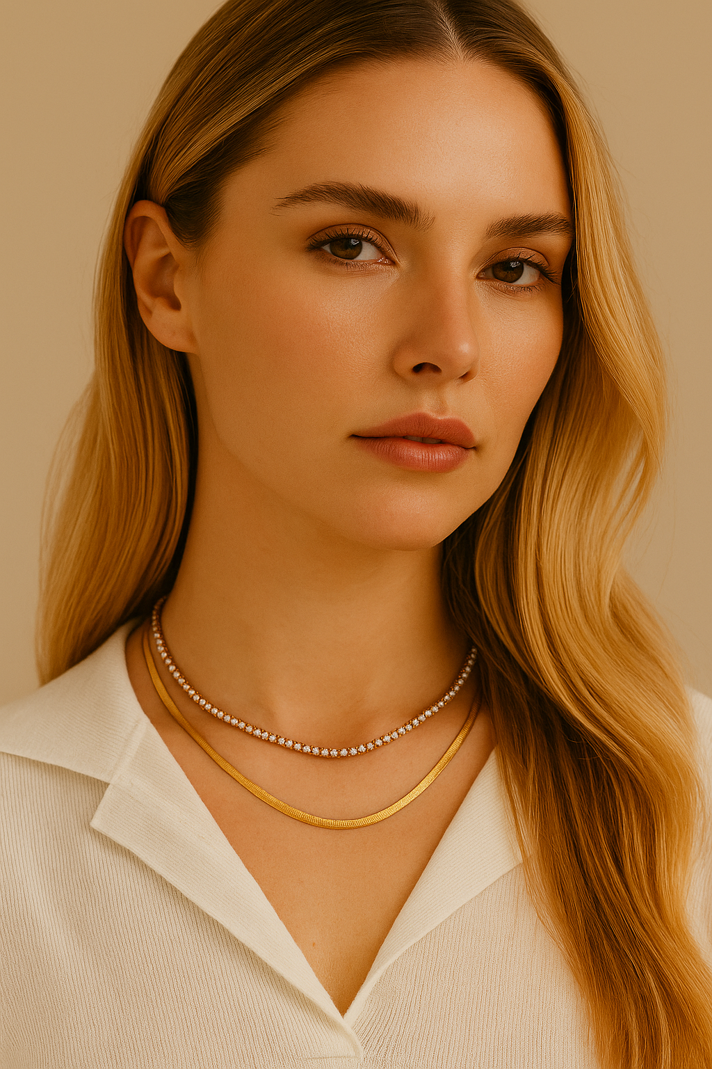 Ivone Double-Layered Inlaid Zircon Stainless Steel Necklace MaraFormigone
