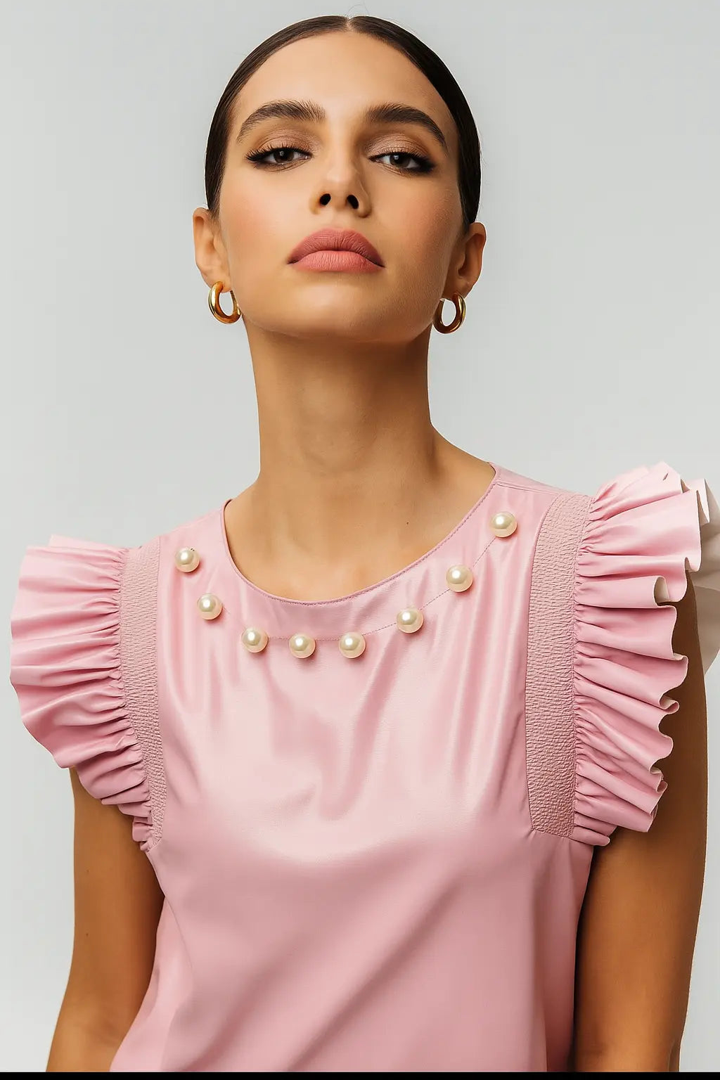 BiBi Leather Smocked Ruffled Top Trendsi