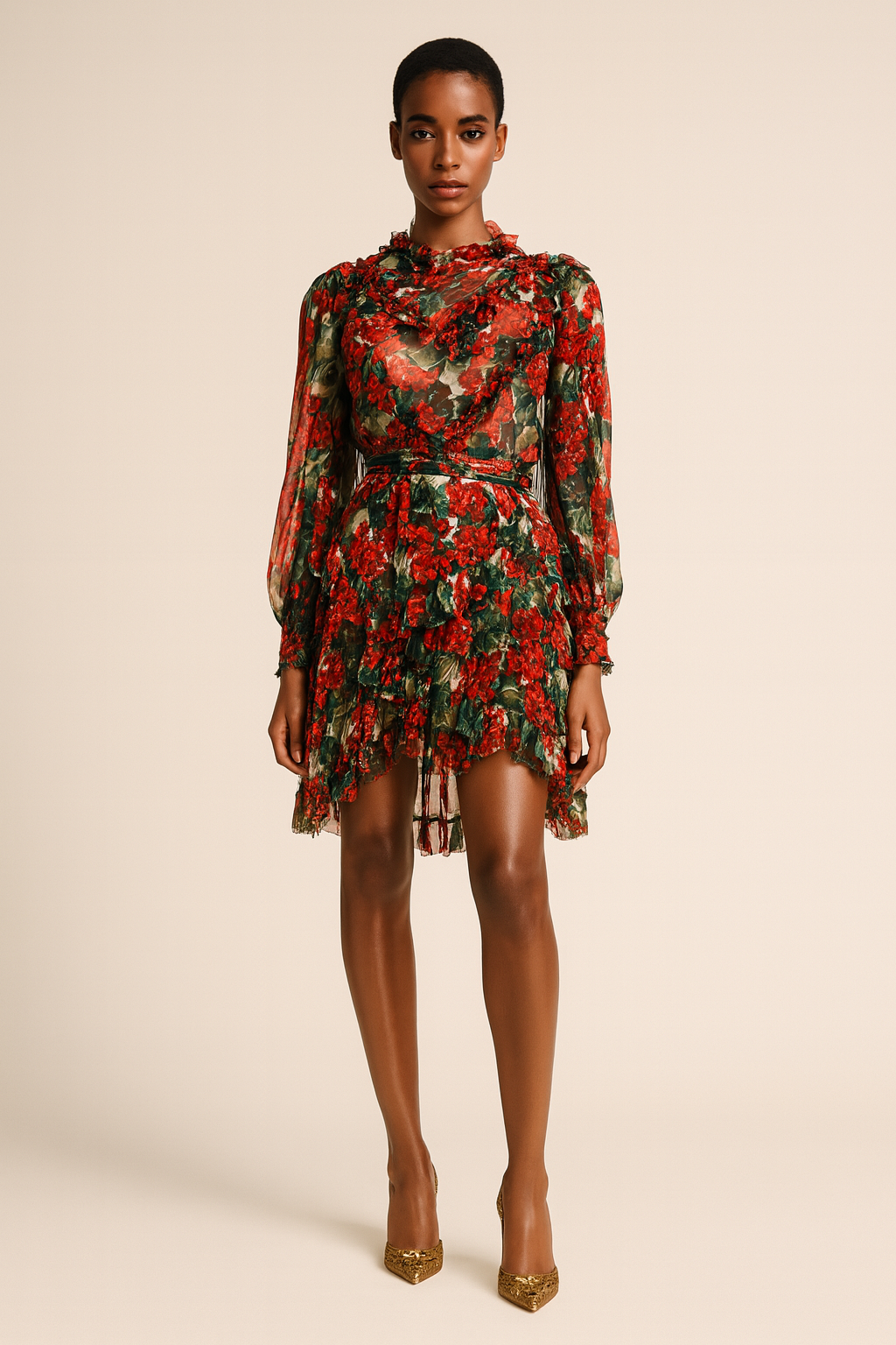 Dolce & Gabbana Multicolor Ruffle Floral Long Sleeves Dress Dolce & Gabbana