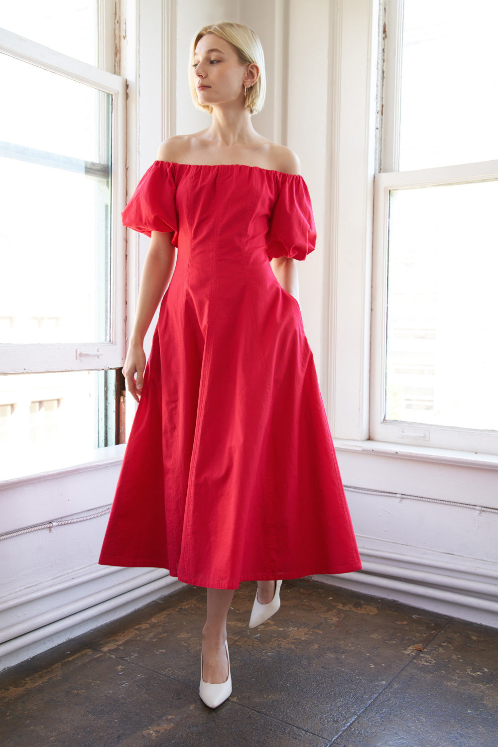 PROTECTING MY PEACE RED WOVEN MIDI DRESS - MaraFormigone