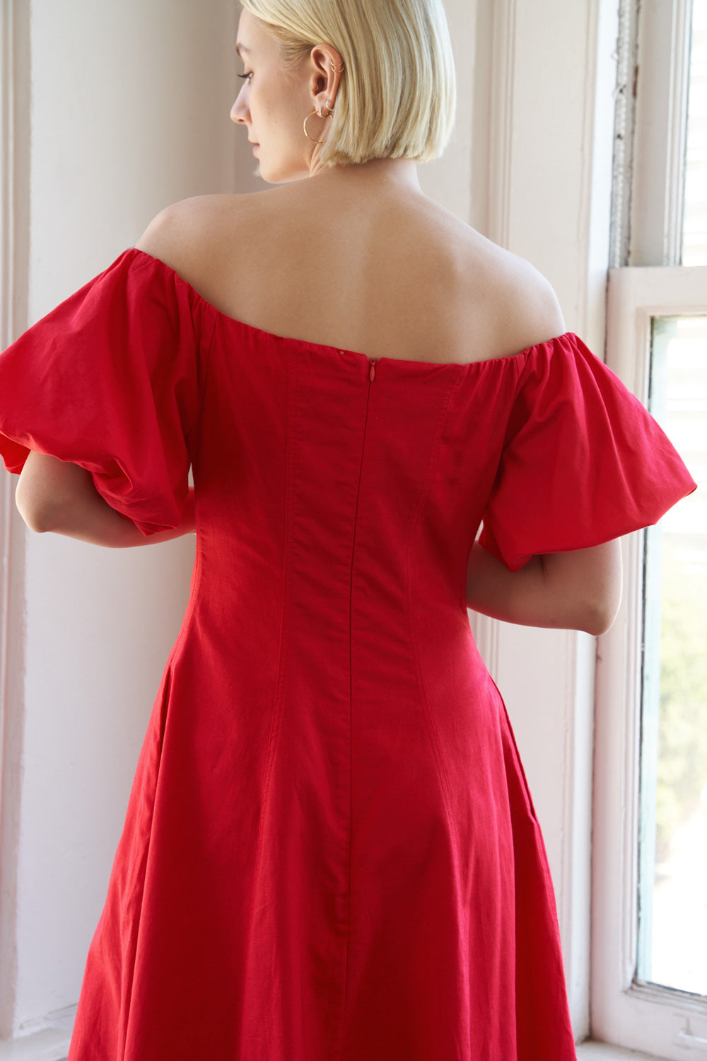 PROTECTING MY PEACE RED WOVEN MIDI DRESS - MaraFormigone