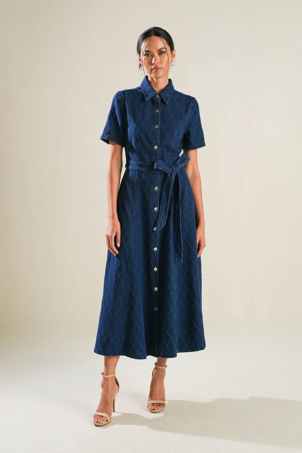CONFIDENT STRIDES DENIM MIDI DRESS - MaraFormigone