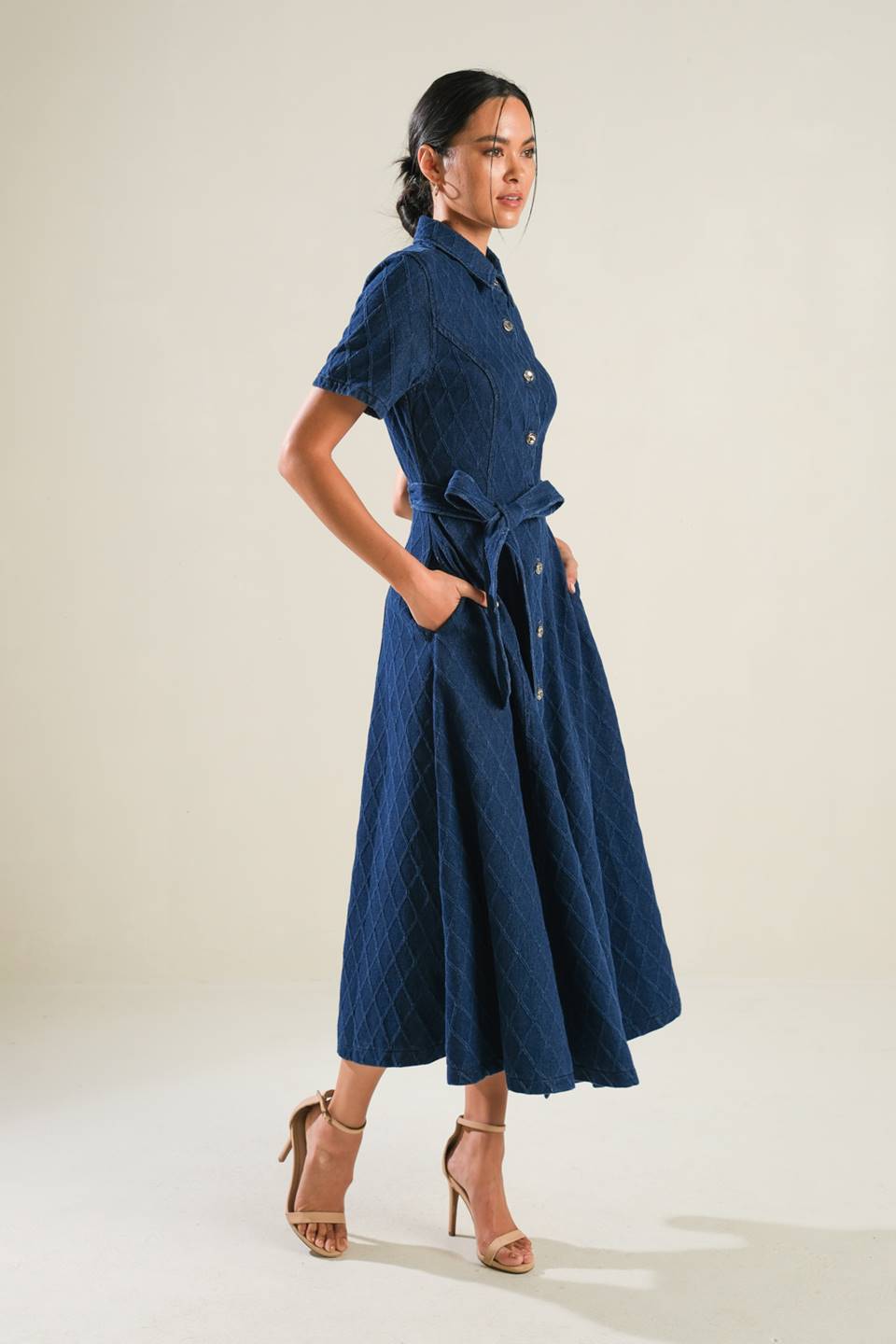 CONFIDENT STRIDES DENIM MIDI DRESS - MaraFormigone