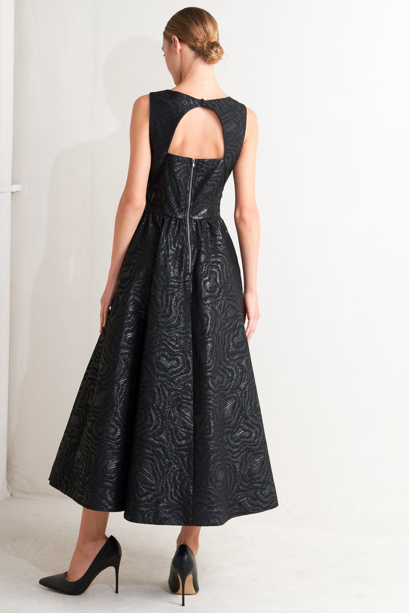 CHECK YOURSELF BLACK WOVEN MIDI DRESS - MaraFormigone