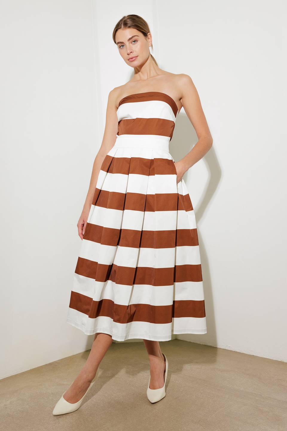 EVERYDAY HUSTLE RUST WOVEN MIDI DRESS - MaraFormigone