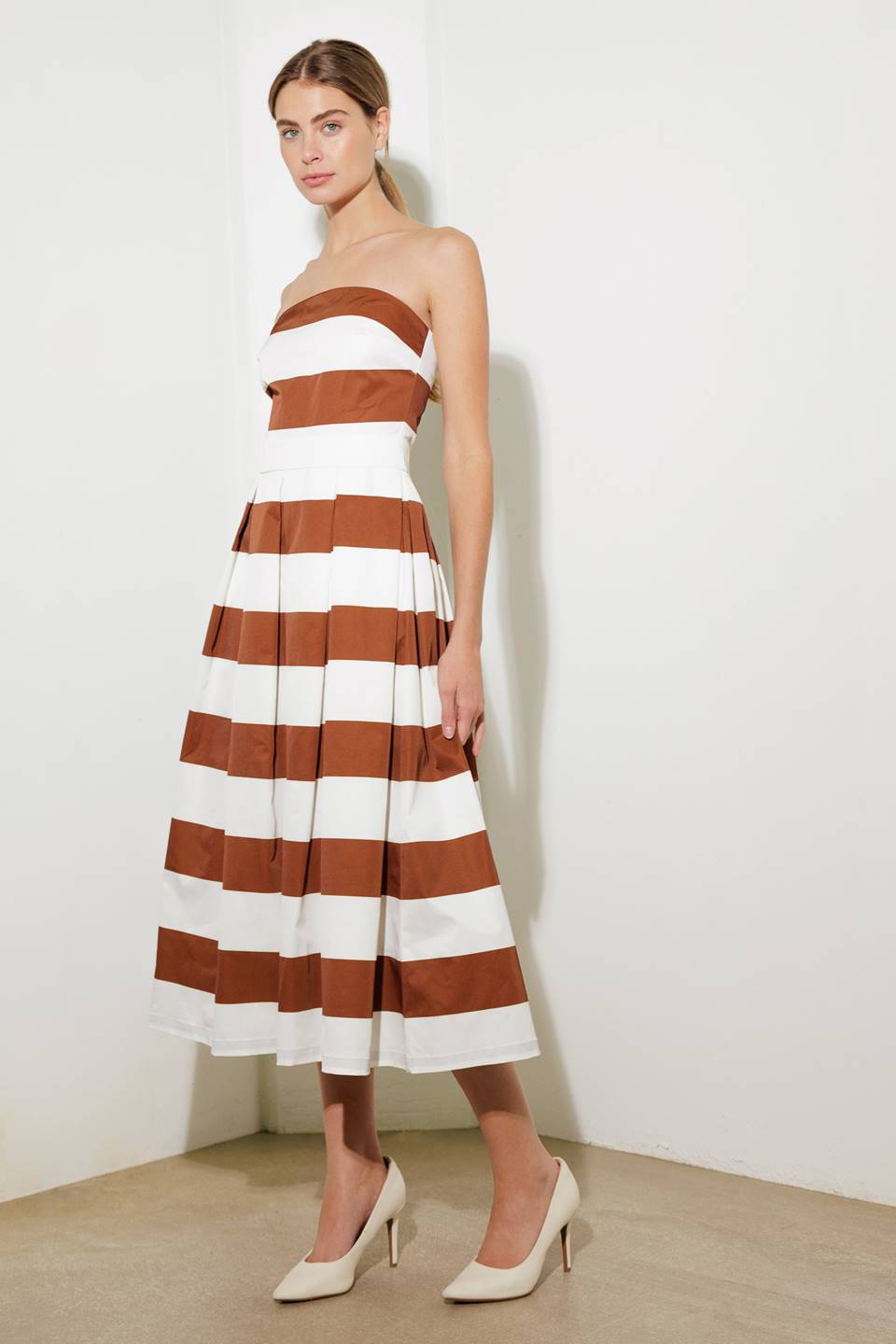 EVERYDAY HUSTLE RUST WOVEN MIDI DRESS - MaraFormigone