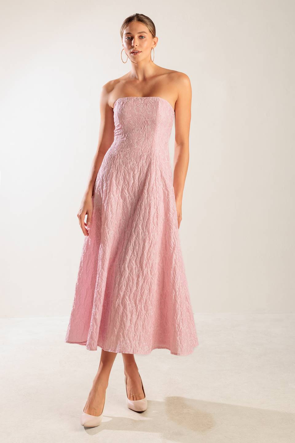 VESTIDO MIDI ROSA TEJIDO