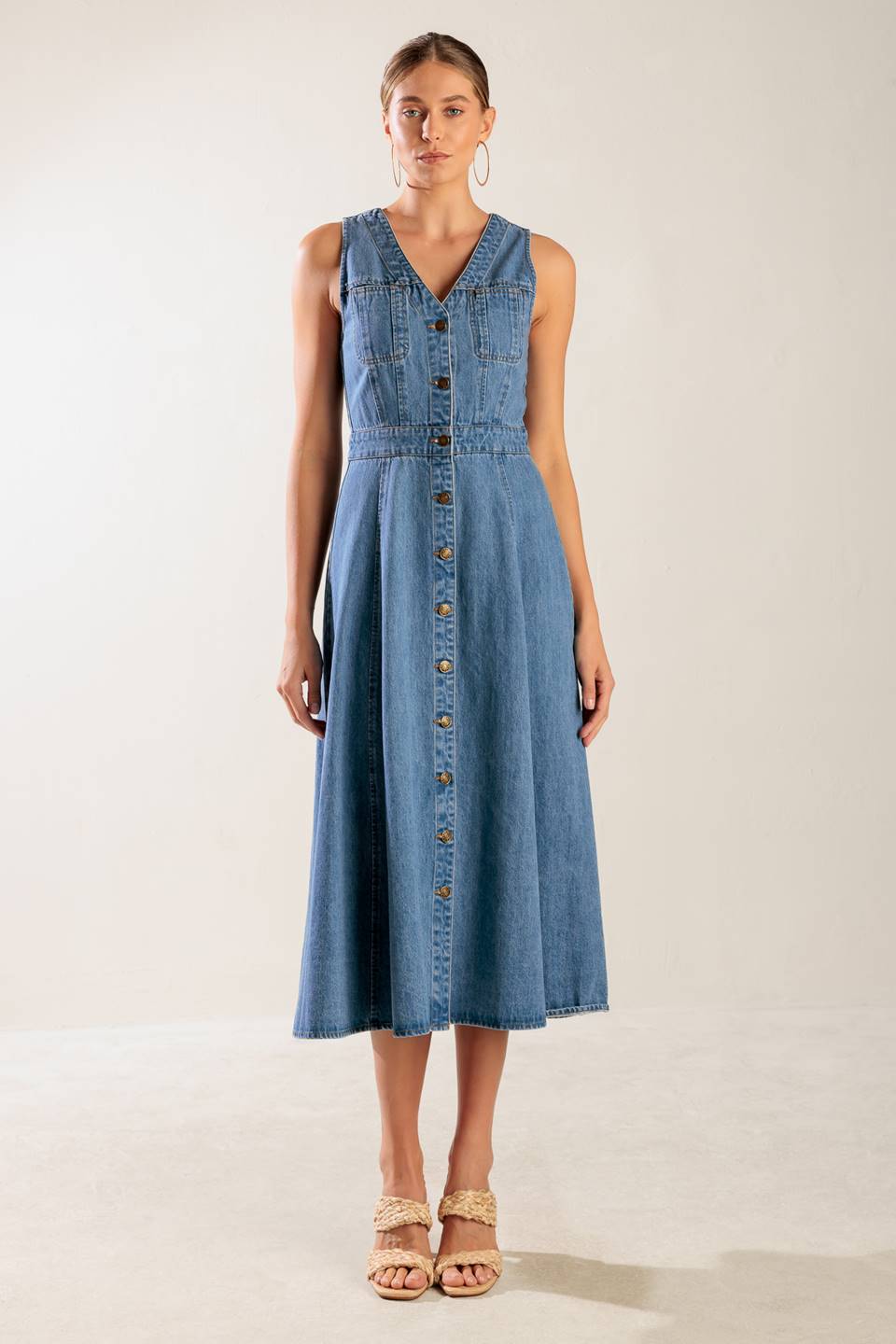 THE JOURNEY BEGINS BLUE DENIM MIDI DRESS - MaraFormigone
