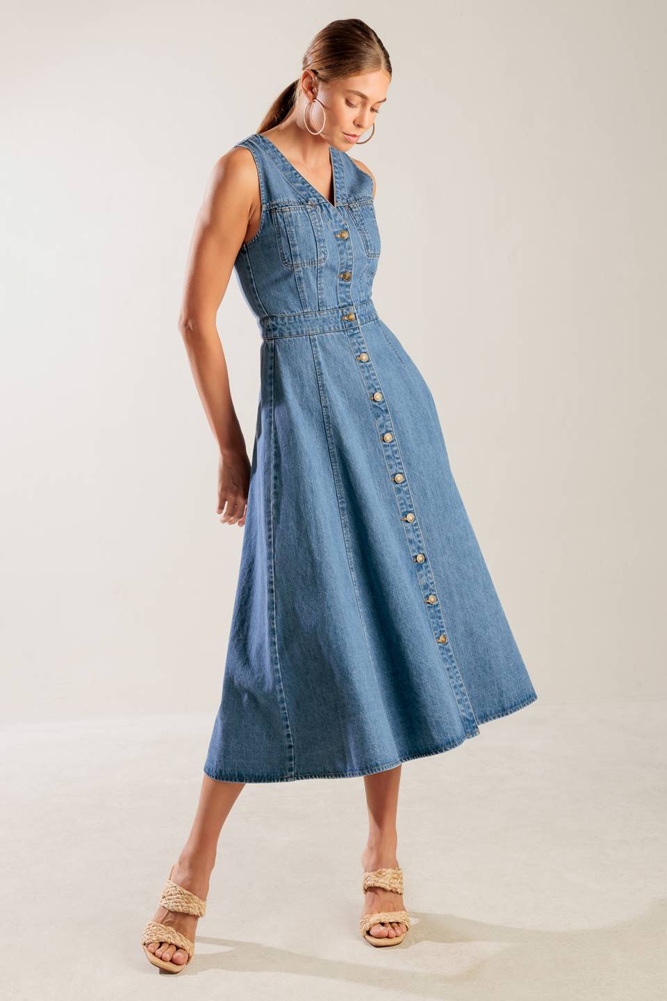 THE JOURNEY BEGINS BLUE DENIM MIDI DRESS - MaraFormigone