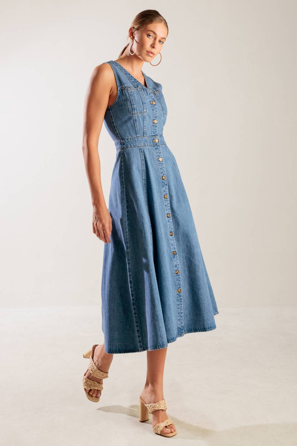 THE JOURNEY BEGINS BLUE DENIM MIDI DRESS - MaraFormigone