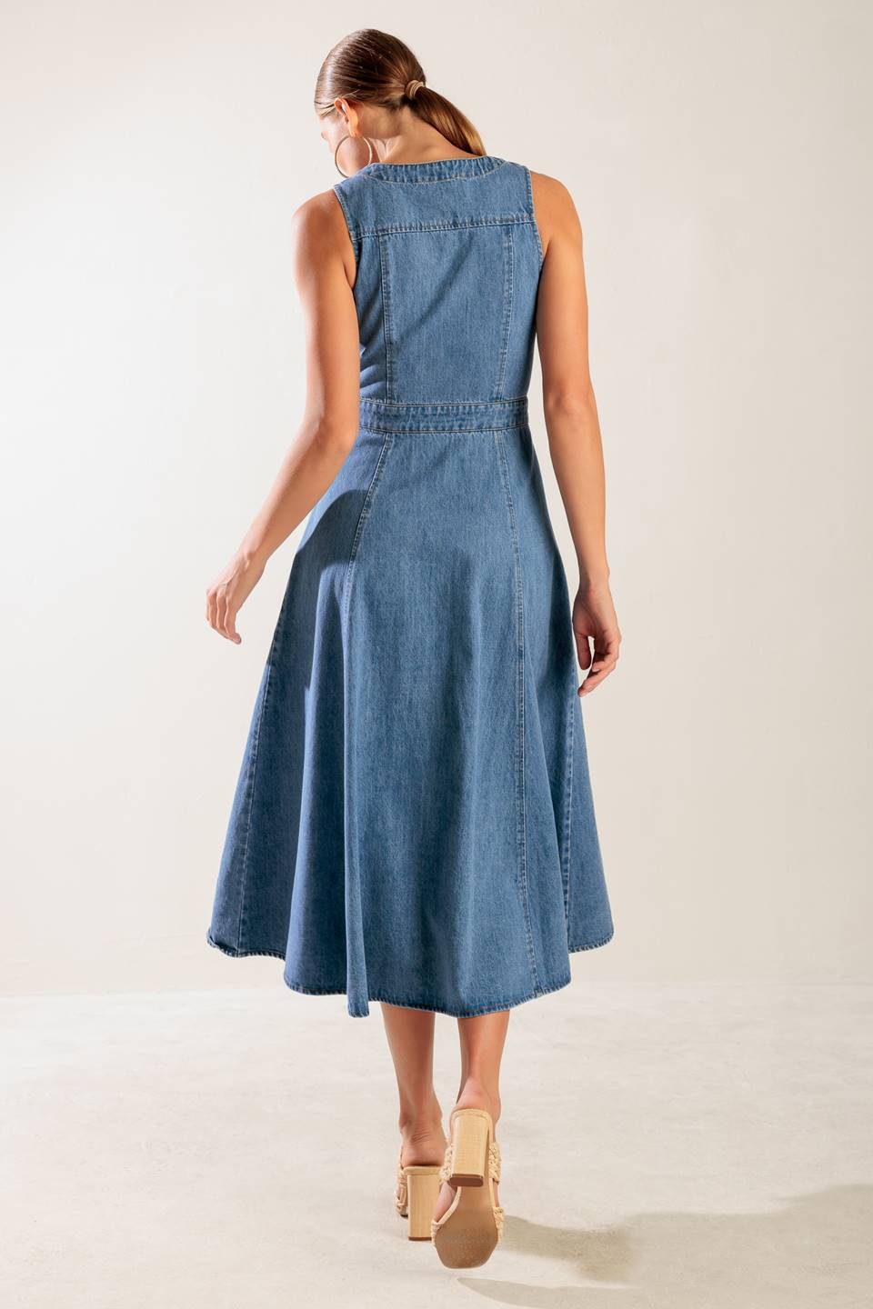 THE JOURNEY BEGINS BLUE DENIM MIDI DRESS - MaraFormigone