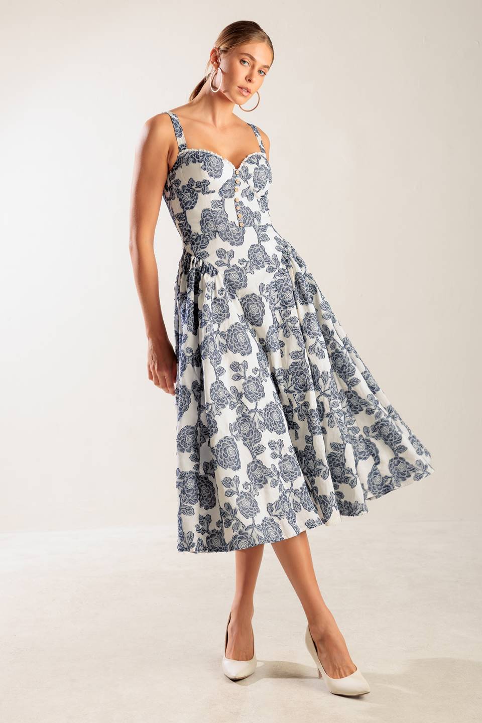 EXPLORANDO NOVOS INTERESSES VESTIDO MIDI DE TECIDO