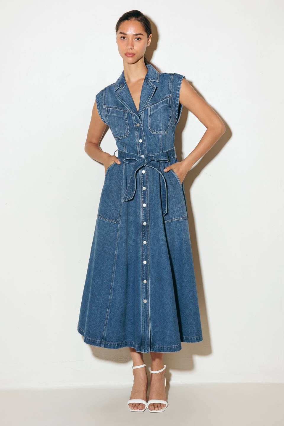 LIGHT CODE MEDIUM DENIM MIDI DRESS - MaraFormigone