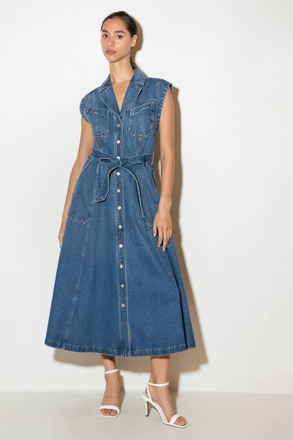 LIGHT CODE MEDIUM DENIM MIDI DRESS - MaraFormigone