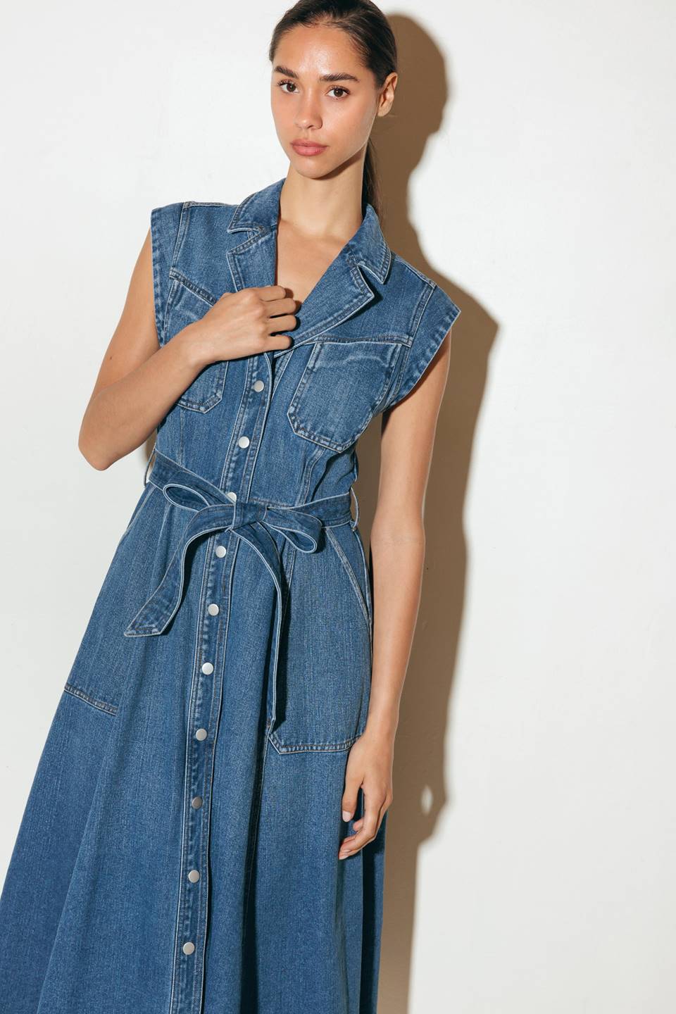 LIGHT CODE MEDIUM DENIM MIDI DRESS - MaraFormigone
