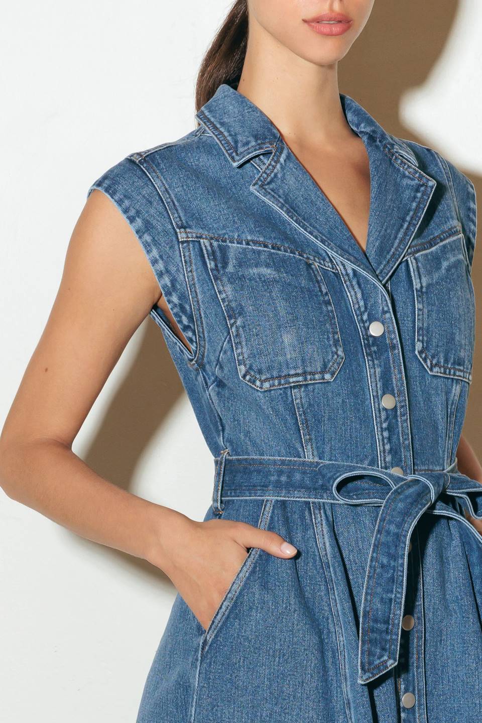 LIGHT CODE MEDIUM DENIM MIDI DRESS - MaraFormigone