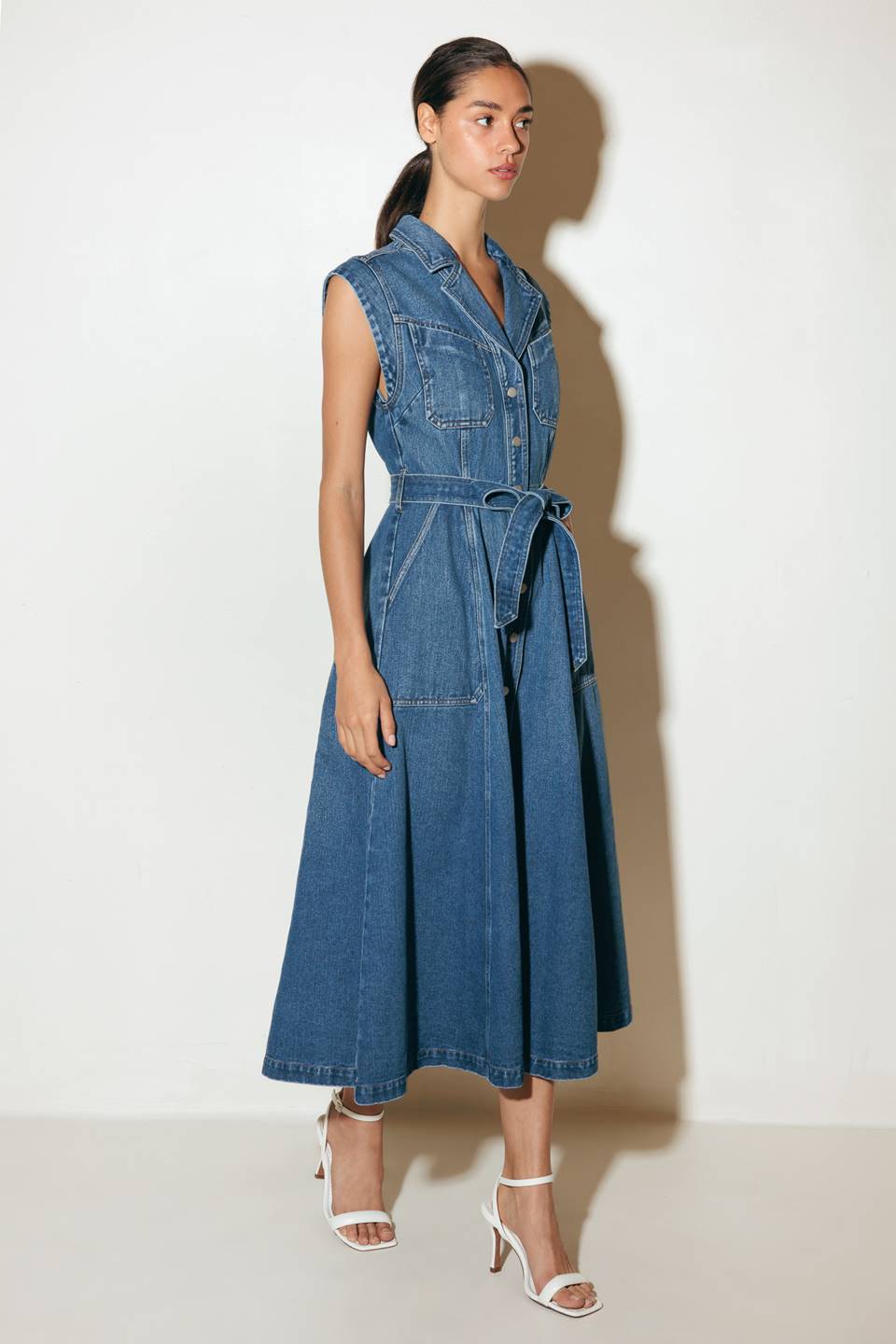LIGHT CODE MEDIUM DENIM MIDI DRESS - MaraFormigone