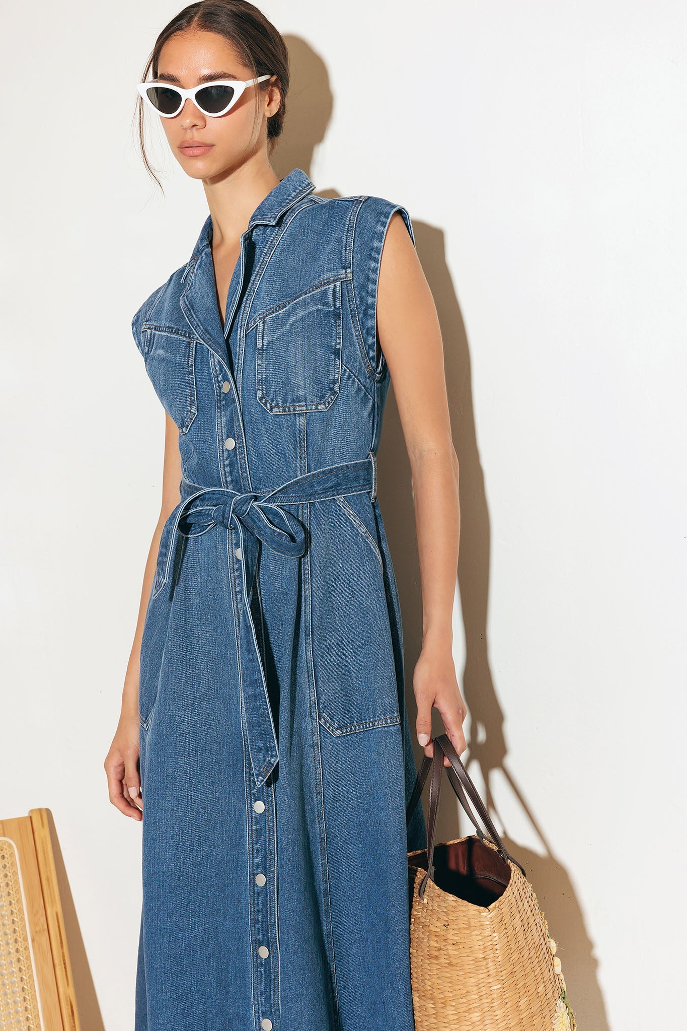LIGHT CODE MEDIUM DENIM MIDI DRESS - MaraFormigone