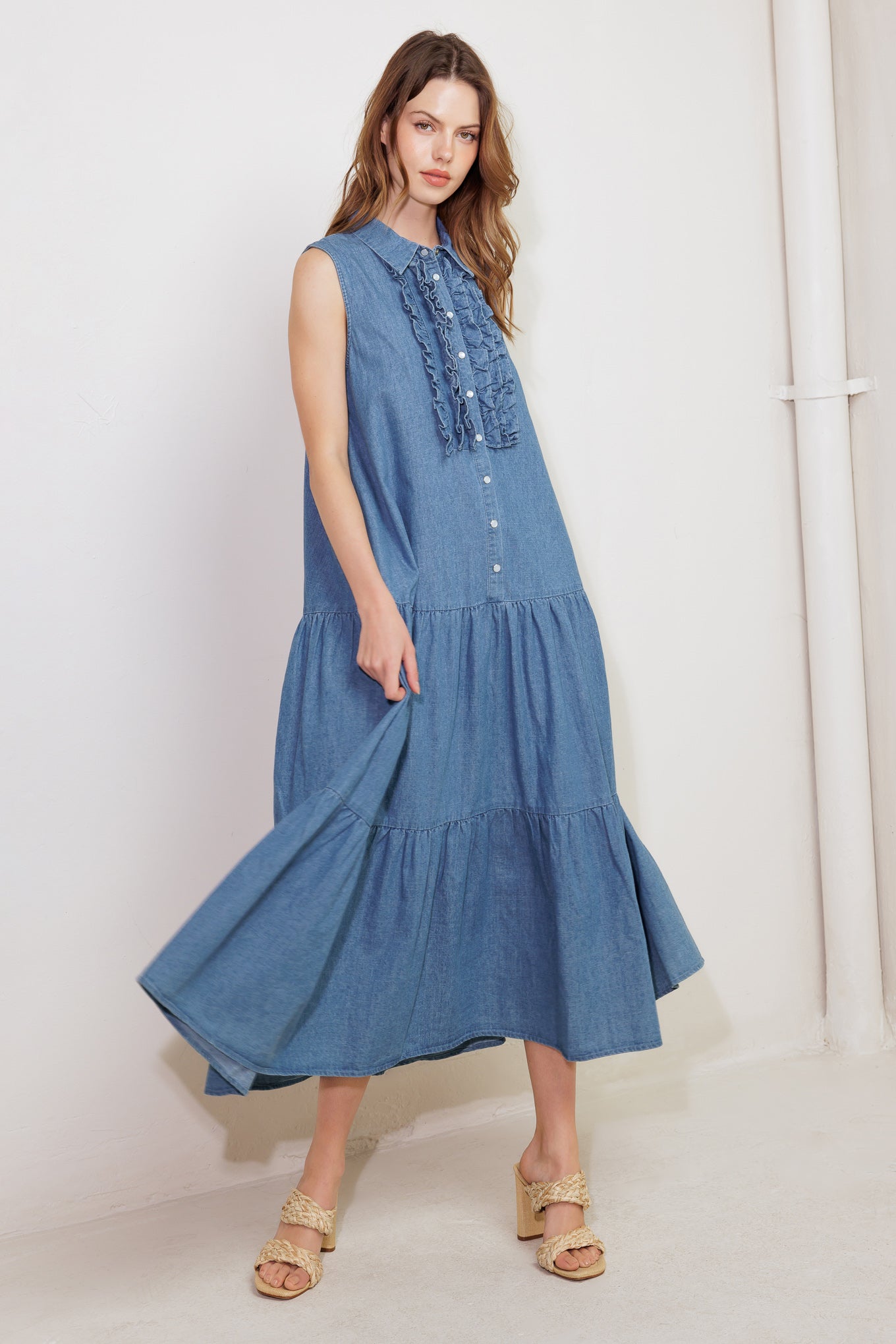 PETALS FALLING SLOWLY DENIM MIDI DRESS - MaraFormigone