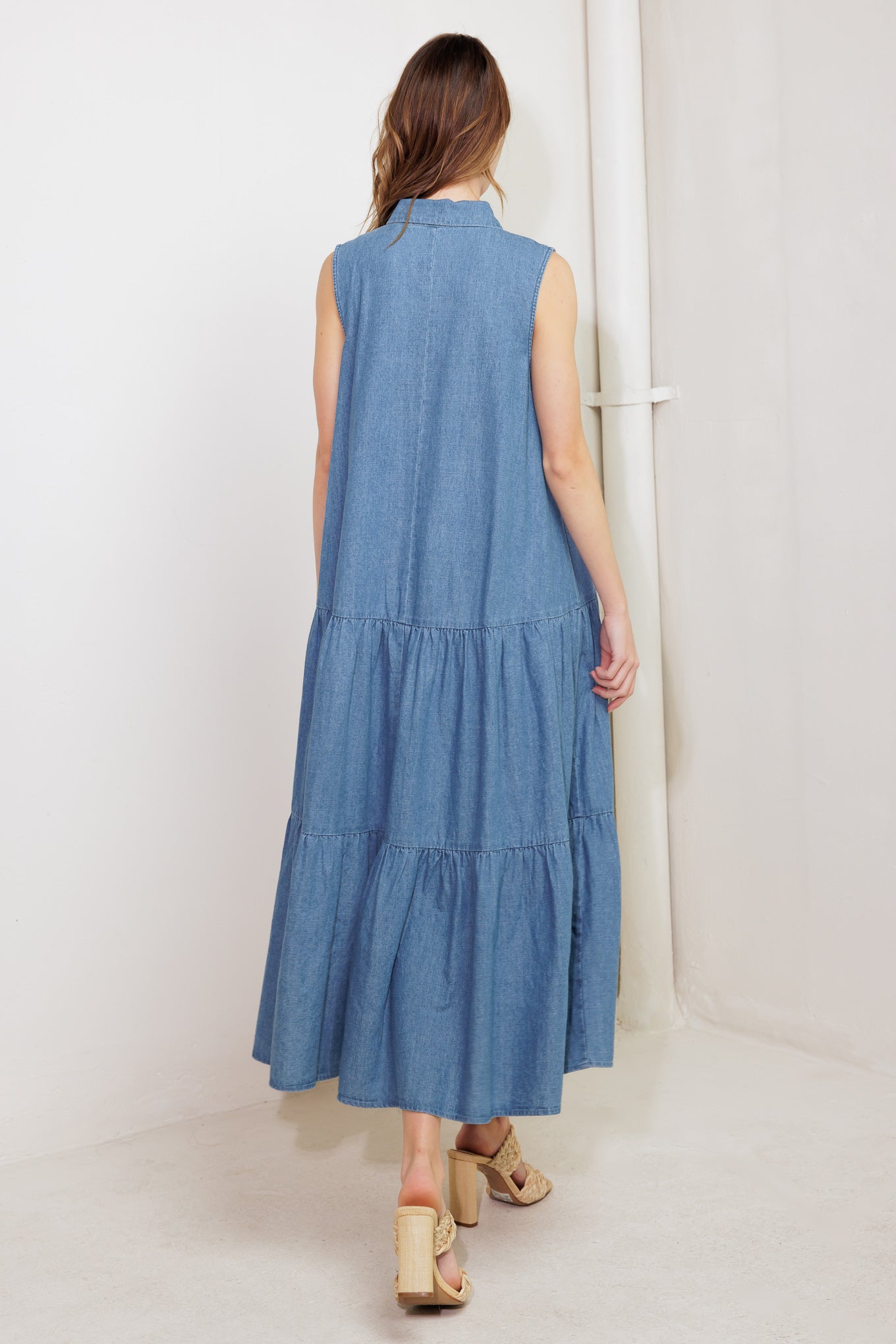 PETALS FALLING SLOWLY DENIM MIDI DRESS - MaraFormigone