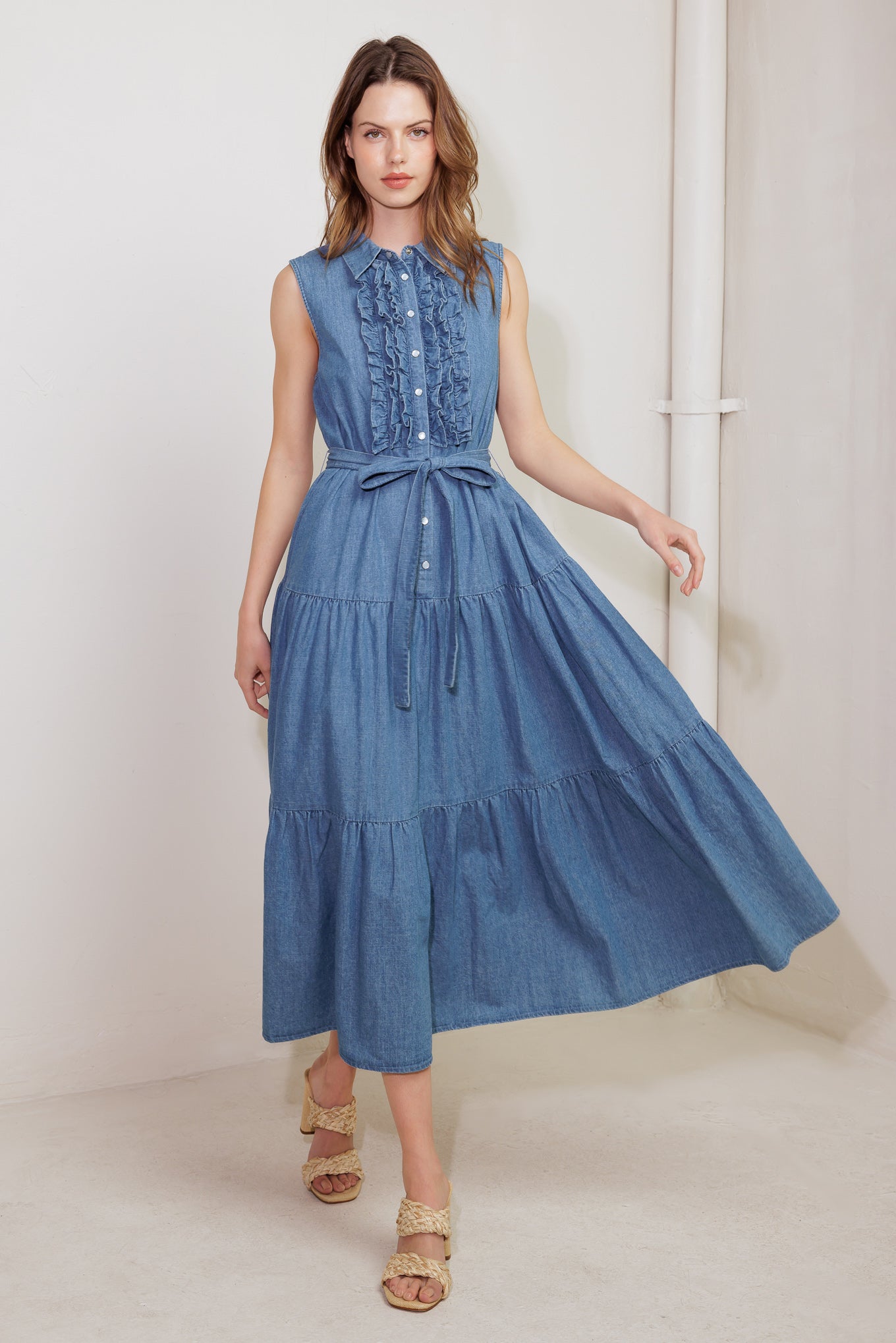 PETALS FALLING SLOWLY DENIM MIDI DRESS - MaraFormigone