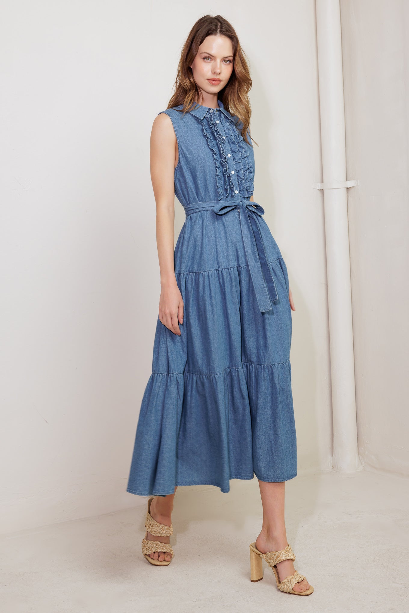 PETALS FALLING SLOWLY DENIM MIDI DRESS - MaraFormigone