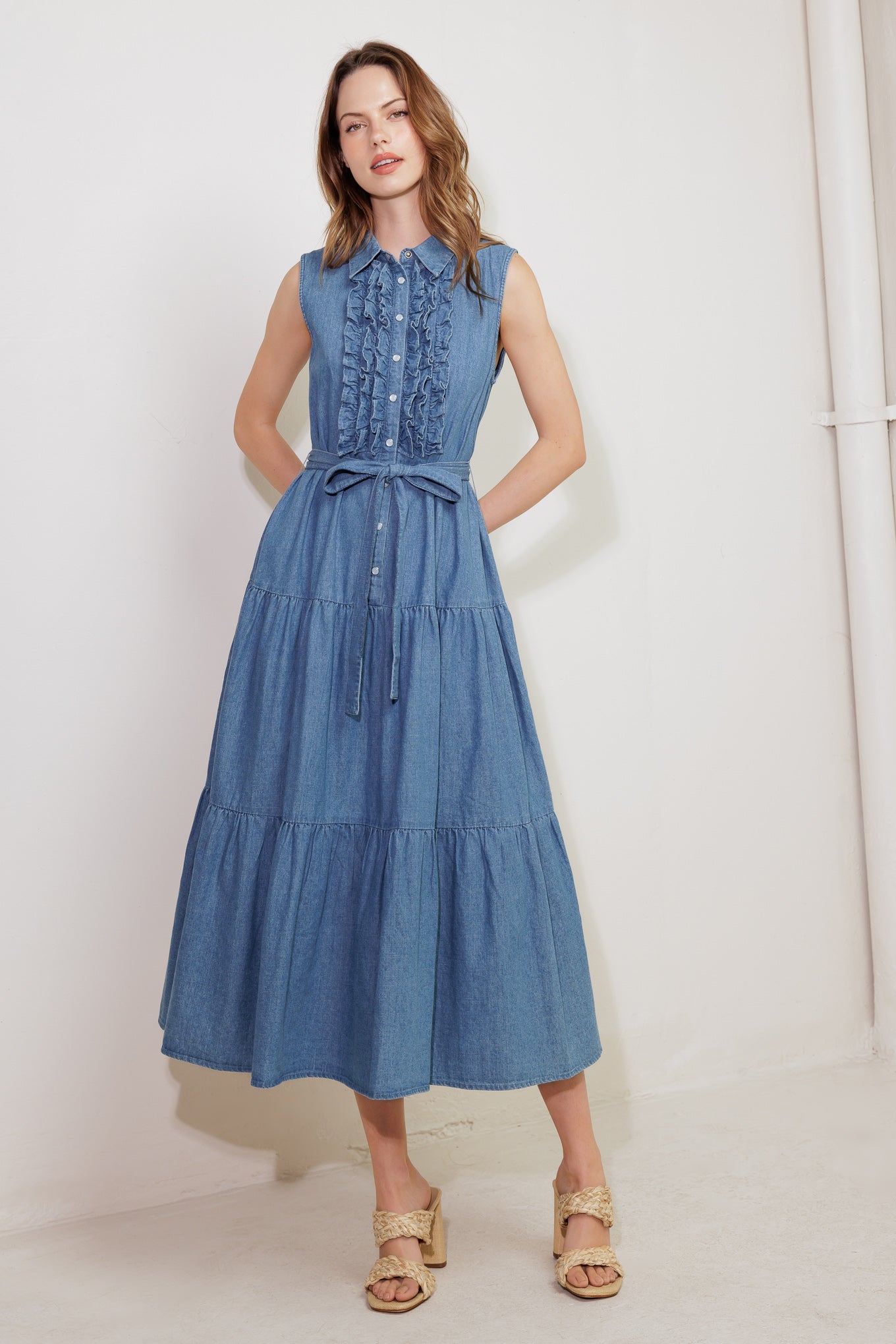 PETALS FALLING SLOWLY DENIM MIDI DRESS - MaraFormigone