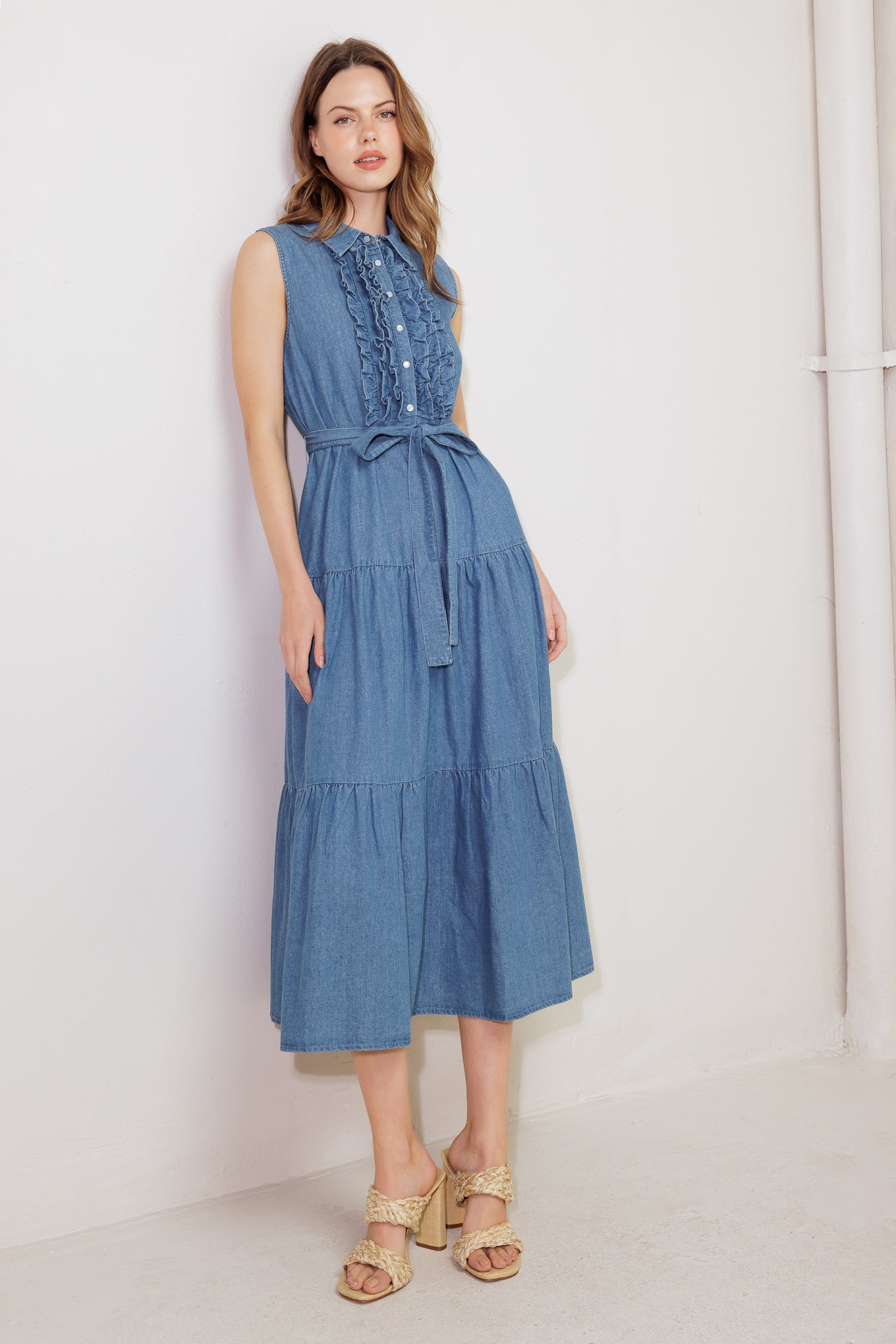 PETALS FALLING SLOWLY DENIM MIDI DRESS - MaraFormigone