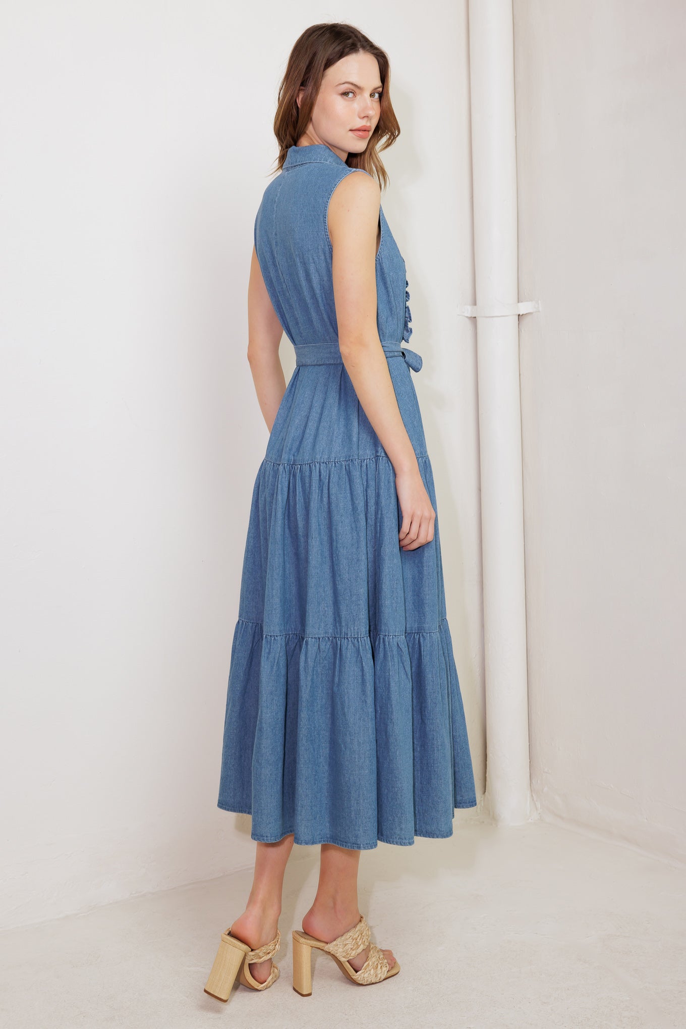 PETALS FALLING SLOWLY DENIM MIDI DRESS - MaraFormigone