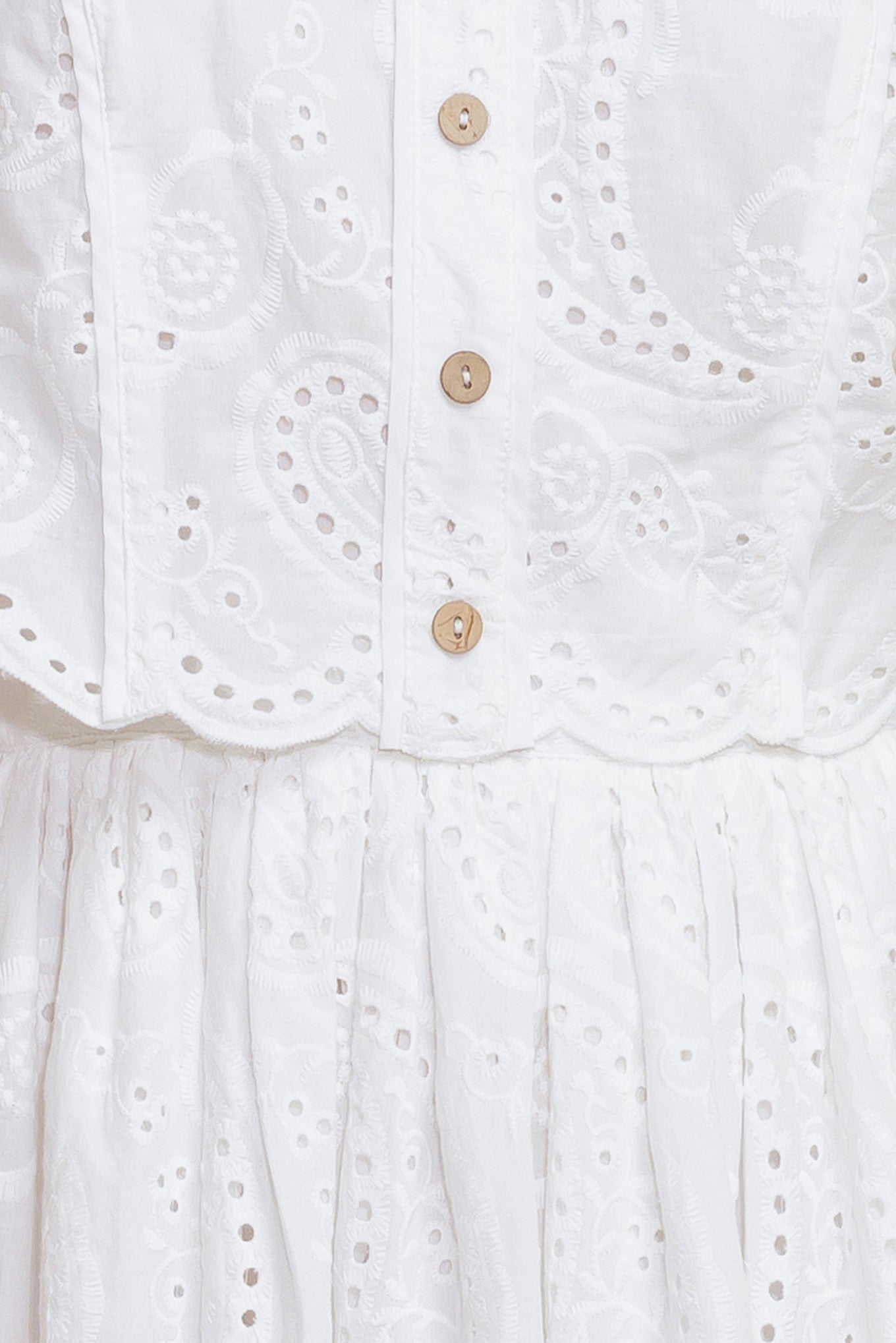 LEAF KISS WHITE WOVEN EYELET MINI DRESS - MaraFormigone