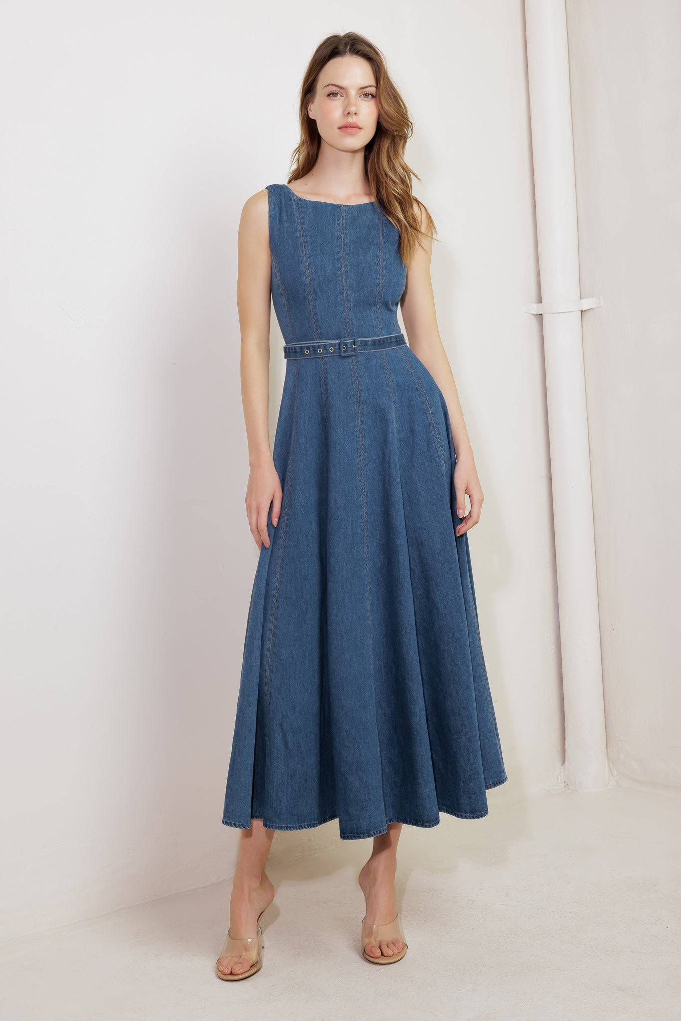 CREAM FIELD DENIM MIDI DRESS - MaraFormigone
