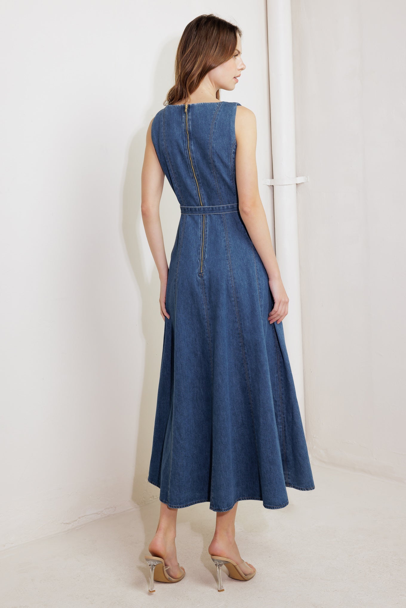 CREAM FIELD DENIM MIDI DRESS - MaraFormigone