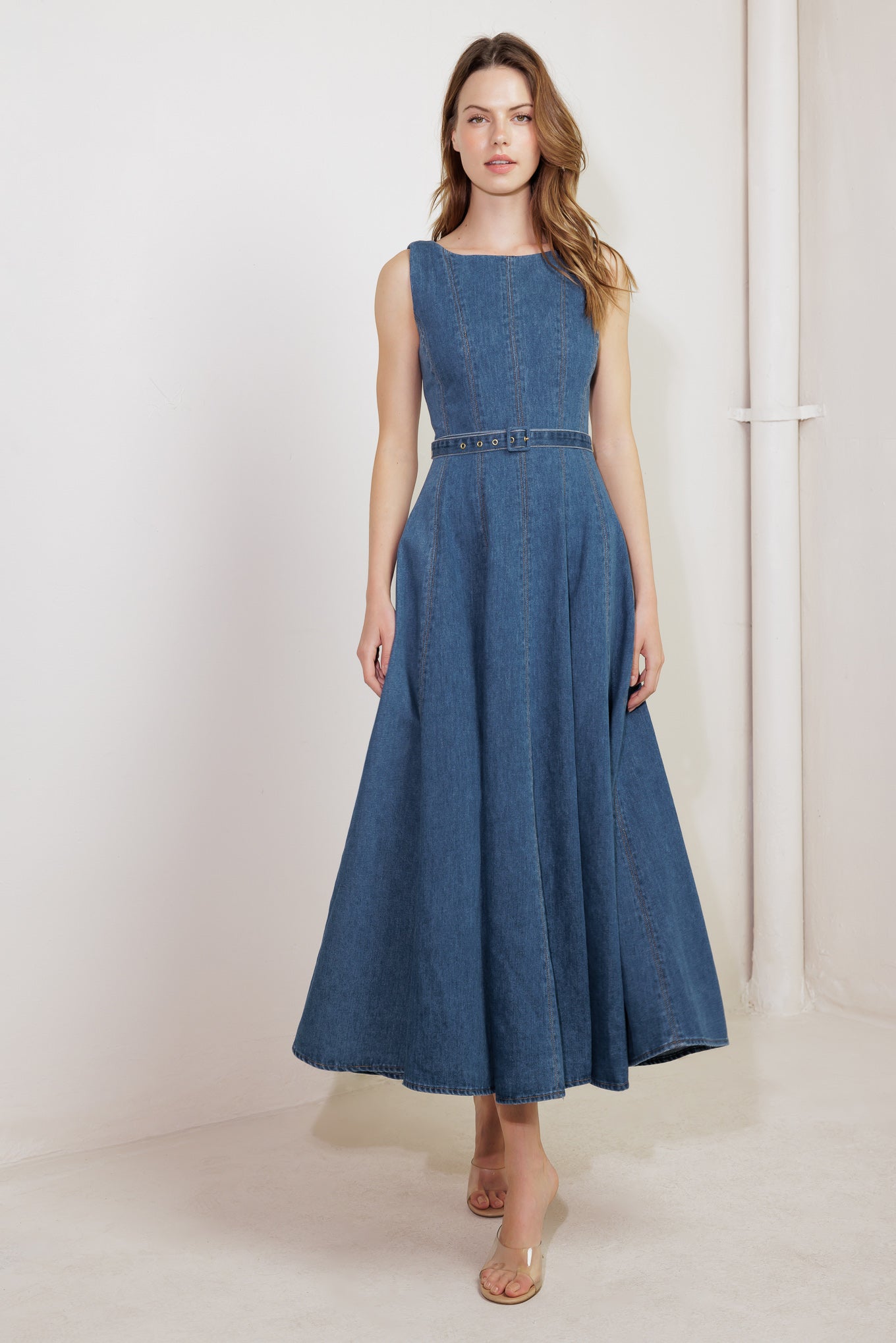 CREAM FIELD DENIM MIDI DRESS - MaraFormigone