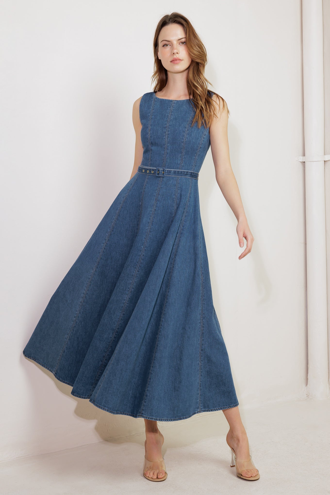 CREAM FIELD DENIM MIDI DRESS - MaraFormigone