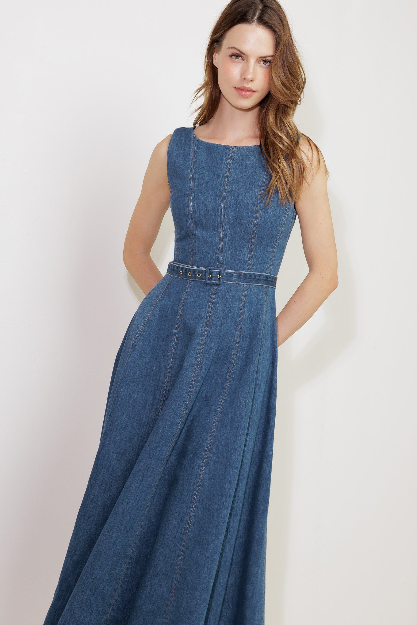 CREAM FIELD DENIM MIDI DRESS - MaraFormigone