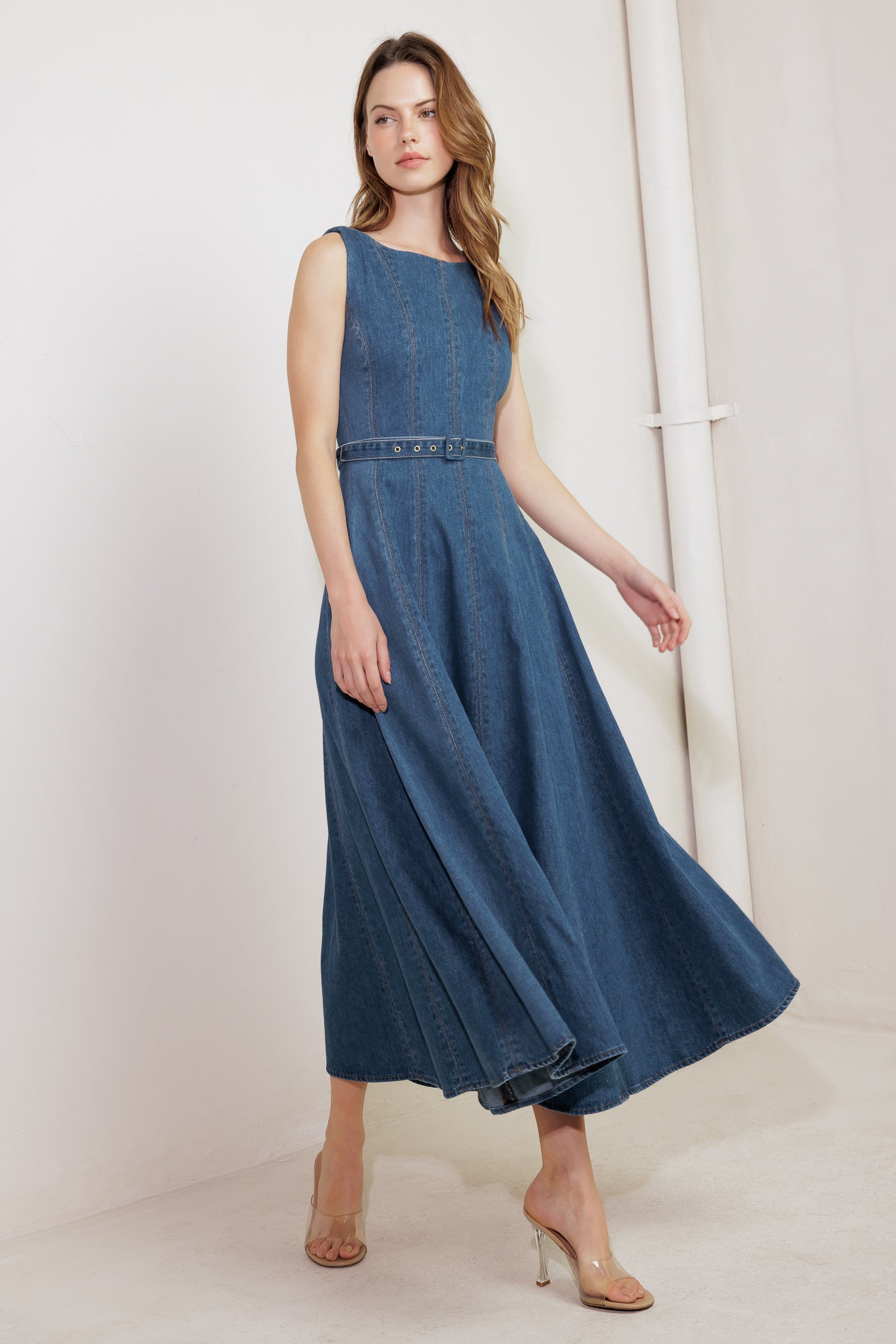 CREAM FIELD DENIM MIDI DRESS - MaraFormigone