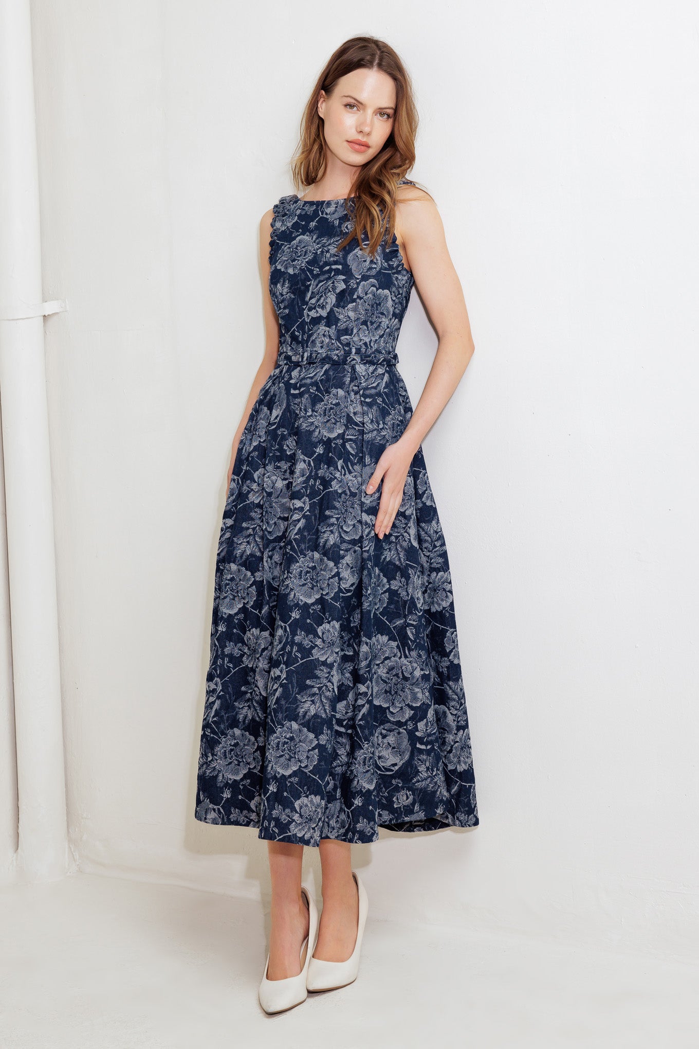 DUSK ROSE WOVEN DENIM MIDI DRESS - MaraFormigone